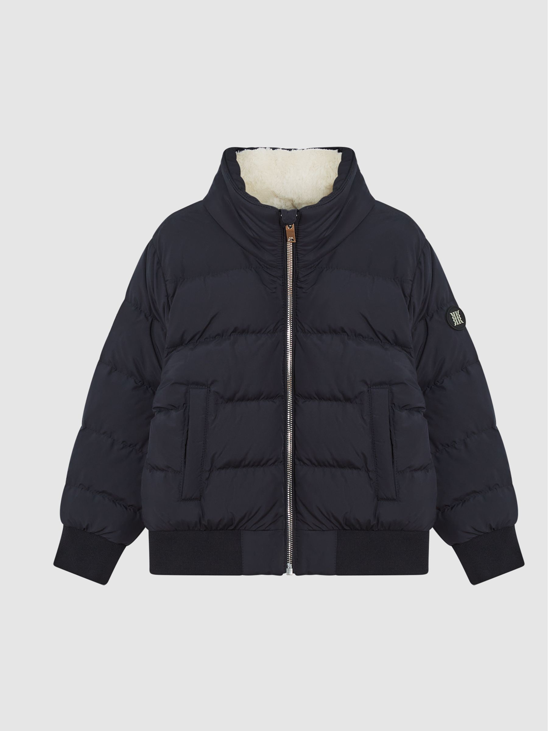 Faux Fur Trim Puffer Jacket in Navy - Image 2 of 7