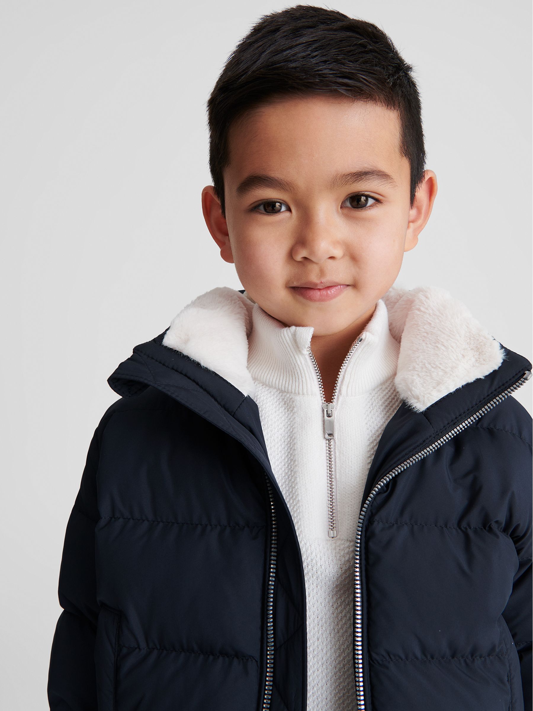 Faux Fur Trim Puffer Jacket in Navy - Image 4 of 7