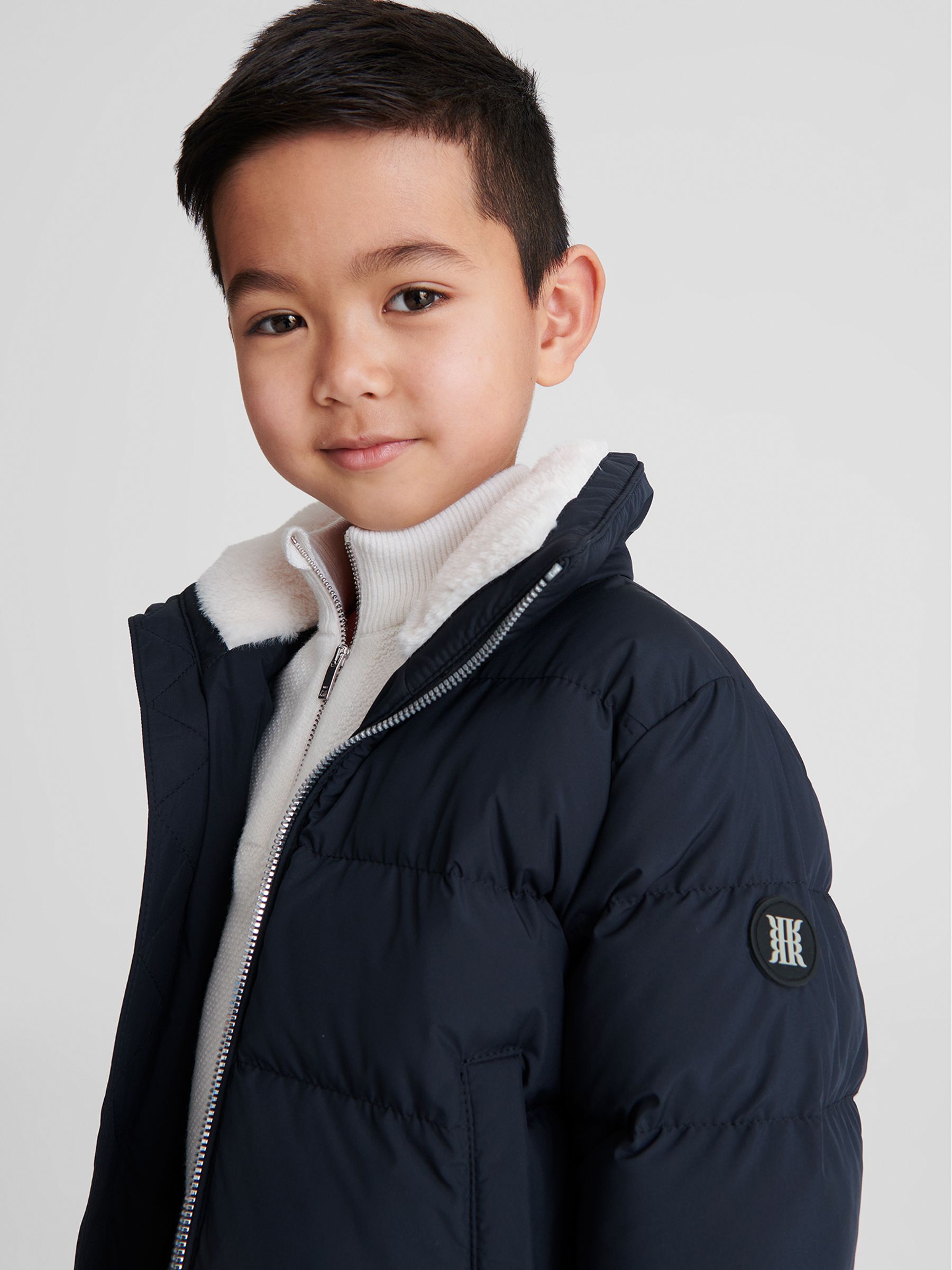 Faux Fur Trim Puffer Jacket in Navy - Image 6 of 7