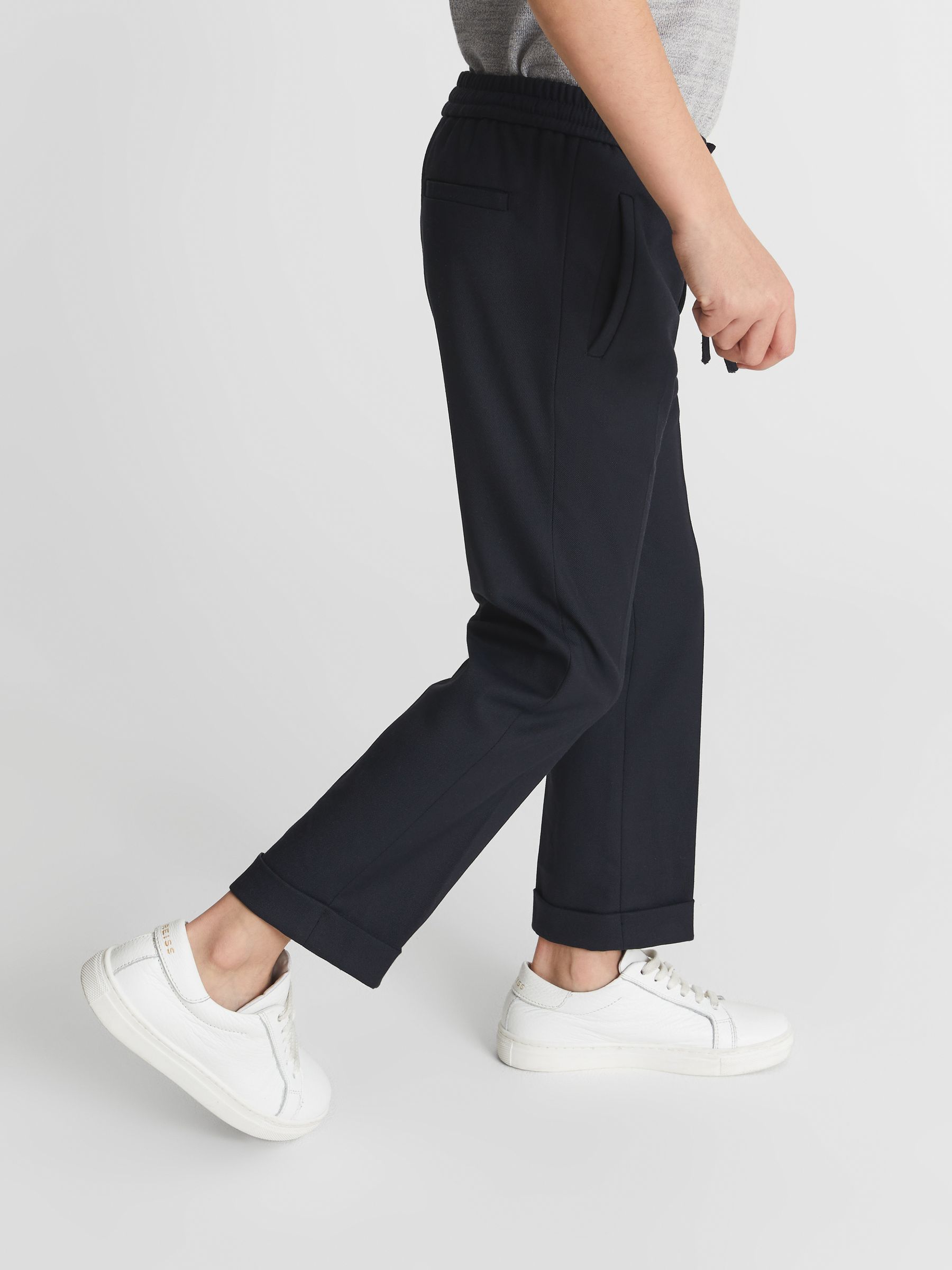 Casual Cropped Tapered Trousers in Navy - Image 3 of 6