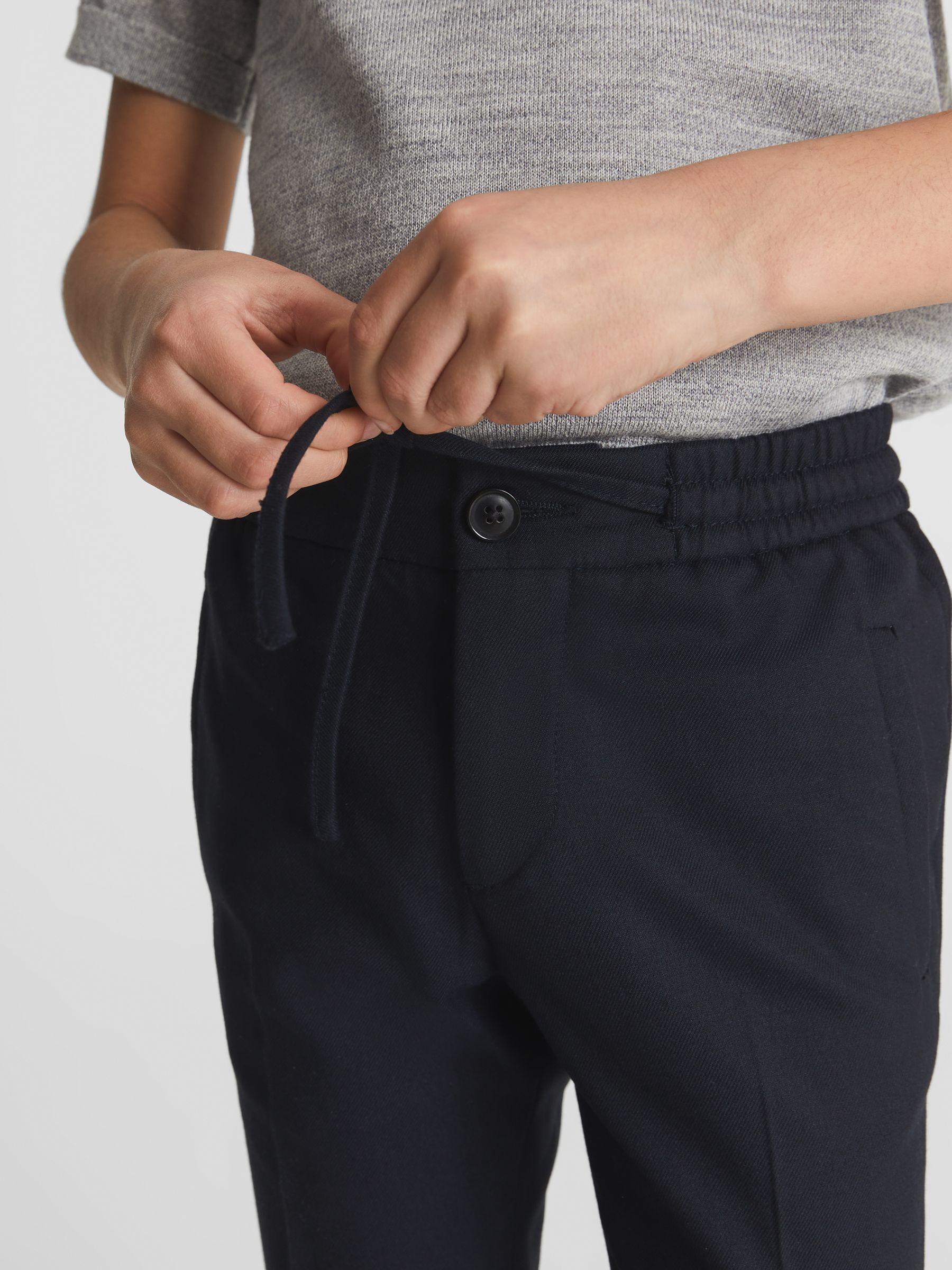 Casual Cropped Tapered Trousers in Navy - Image 4 of 6