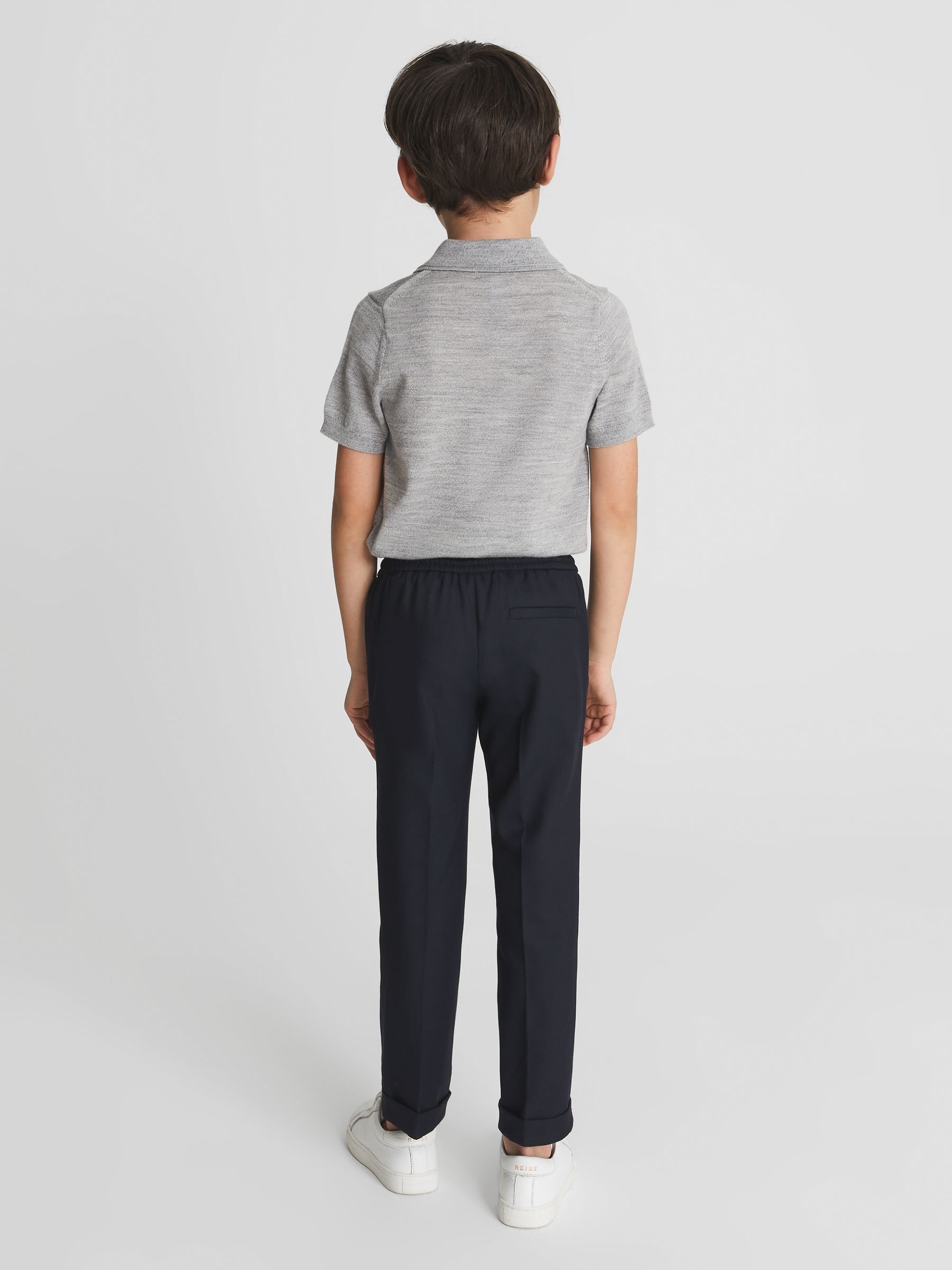 Casual Cropped Tapered Trousers in Navy - Image 5 of 6