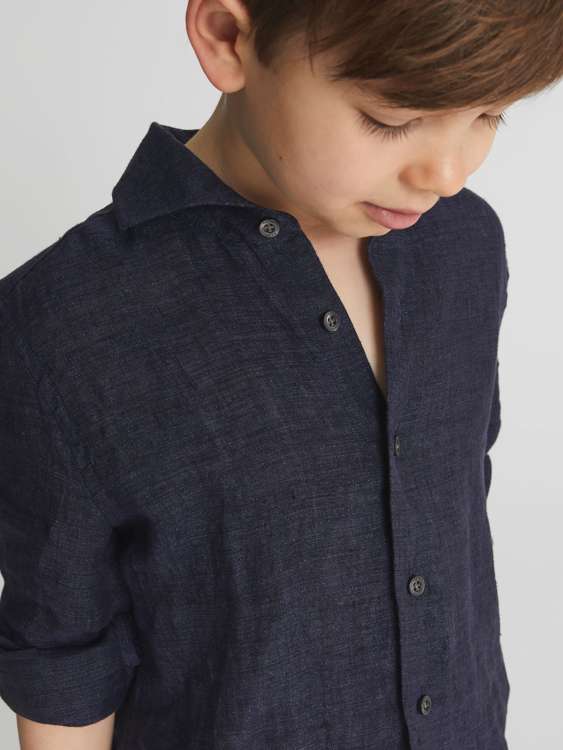 Long Sleeve Linen Shirt in Navy - Image 1 of 4