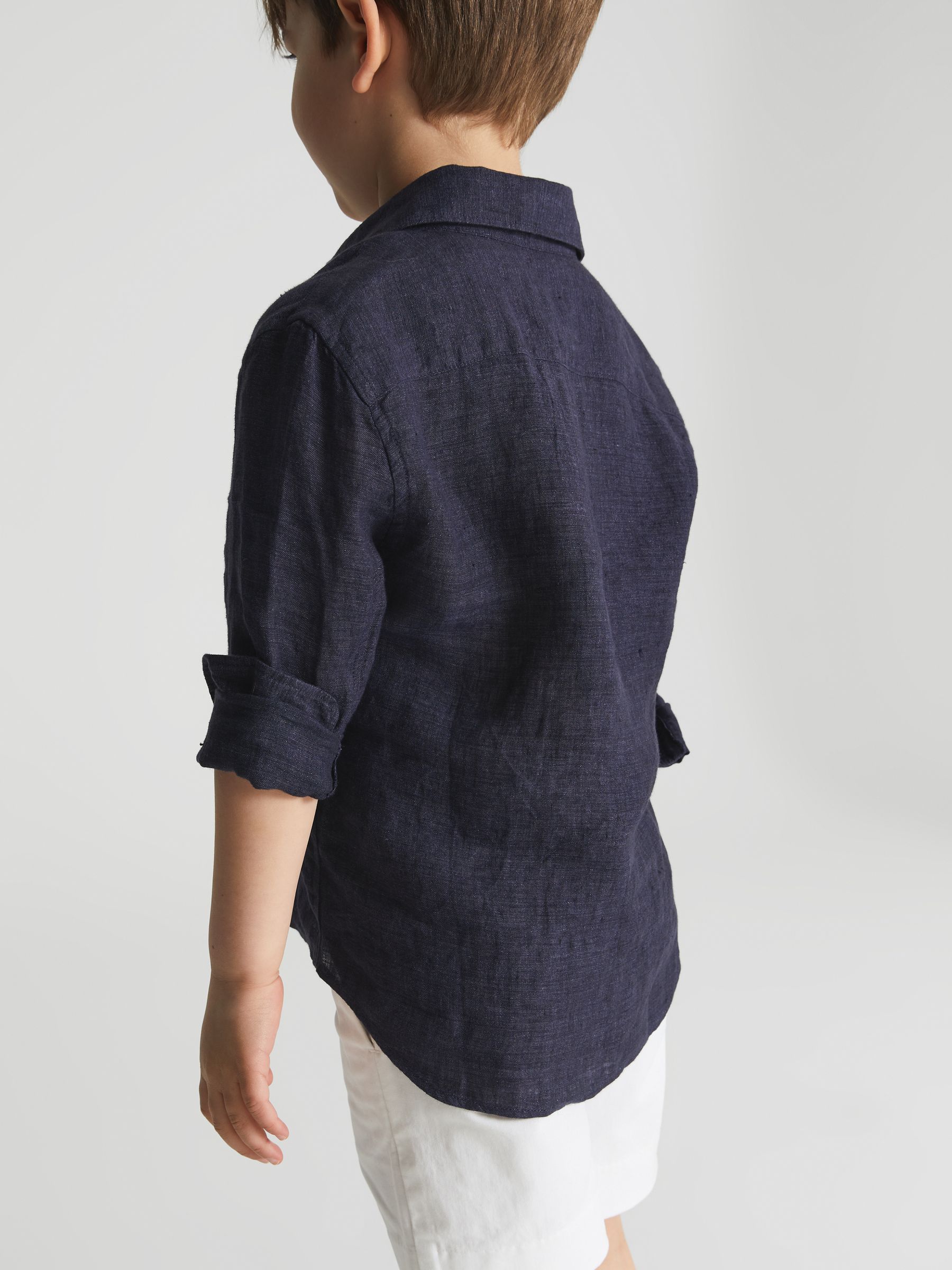 Long Sleeve Linen Shirt in Navy - Image 3 of 4