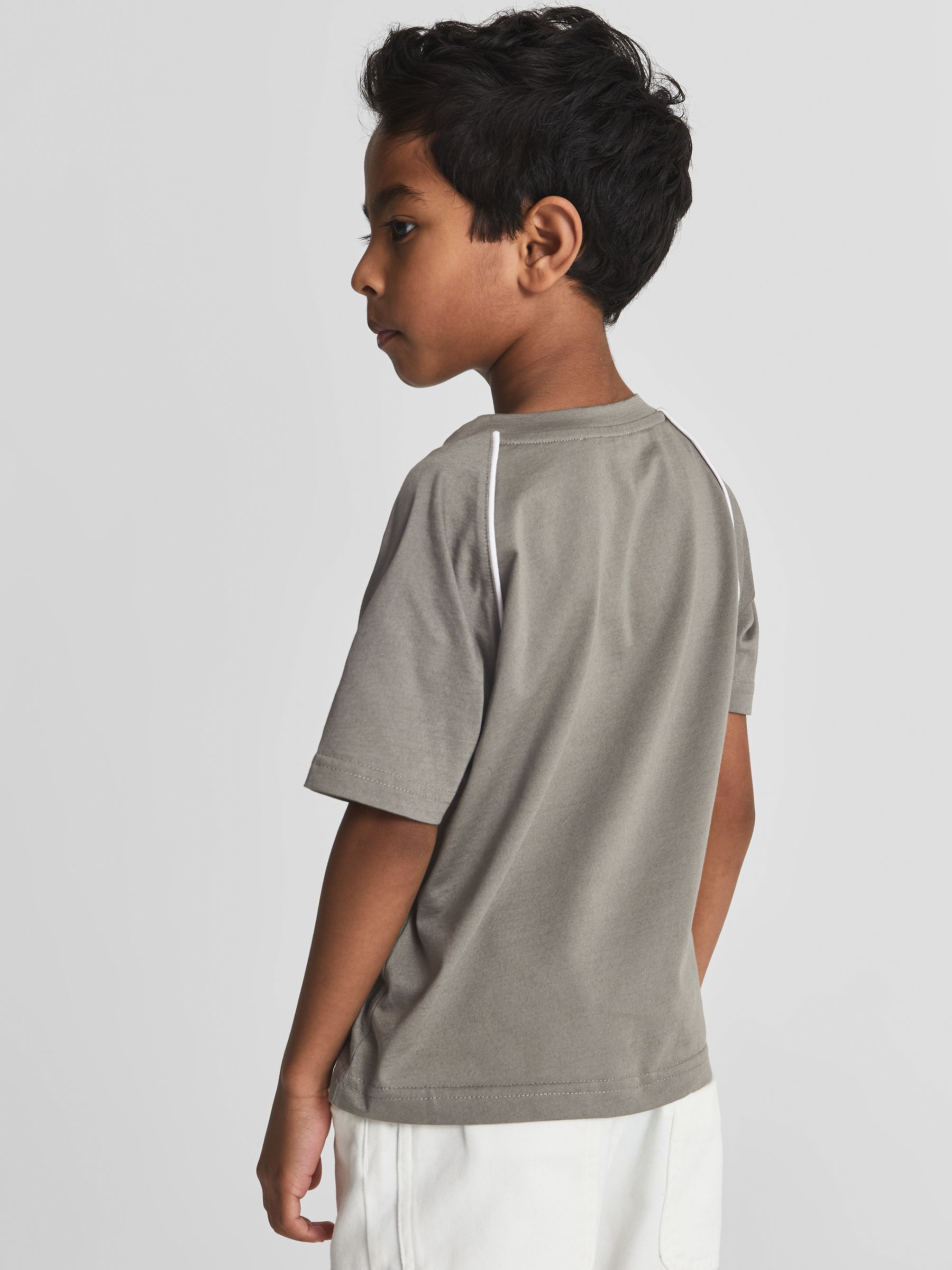 Piped Knitted Trim Crew Neck Tee in Sage - Image 4 of 6