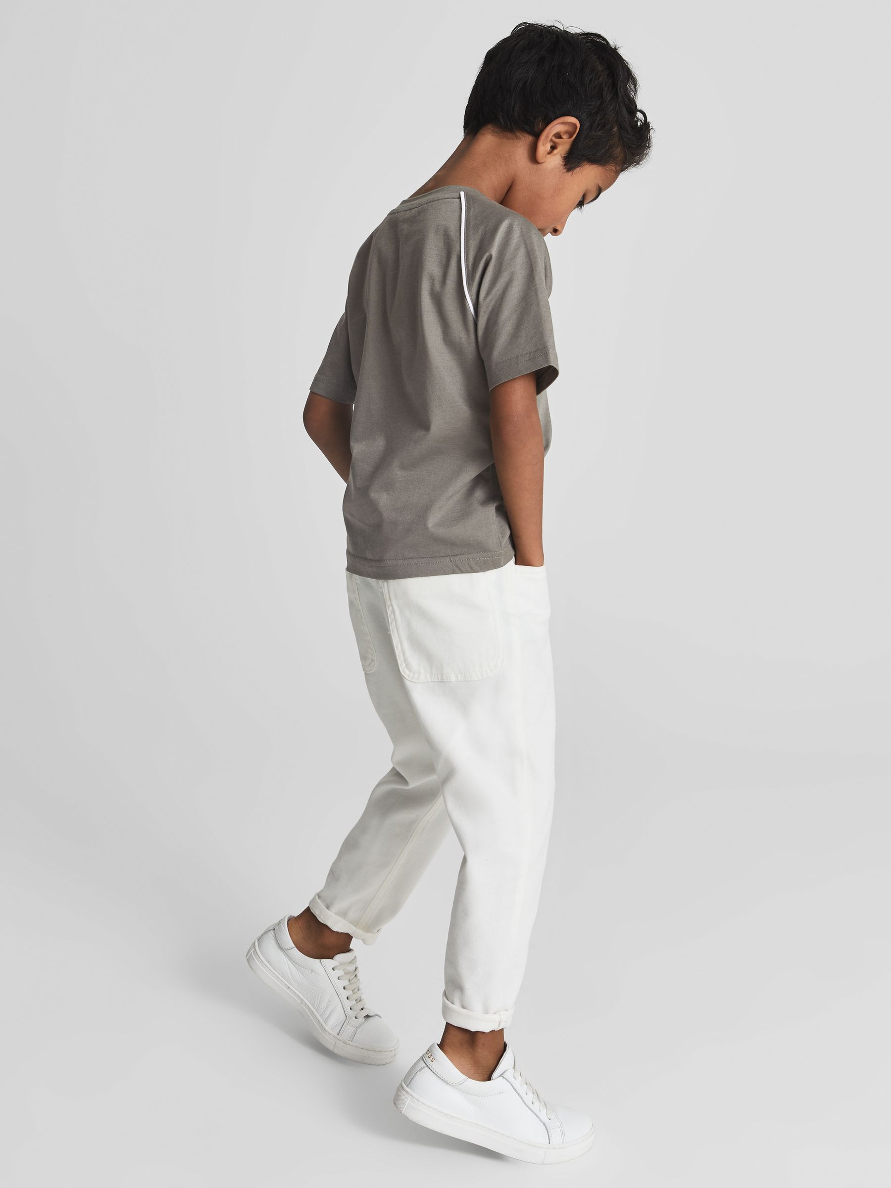 Piped Knitted Trim Crew Neck Tee in Sage - Image 5 of 6