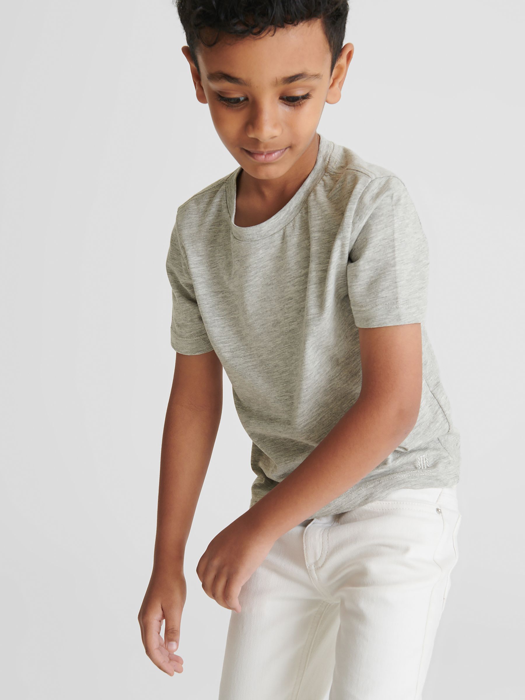 Crew Neck Tshirt in Grey Melange - Image 3 of 6