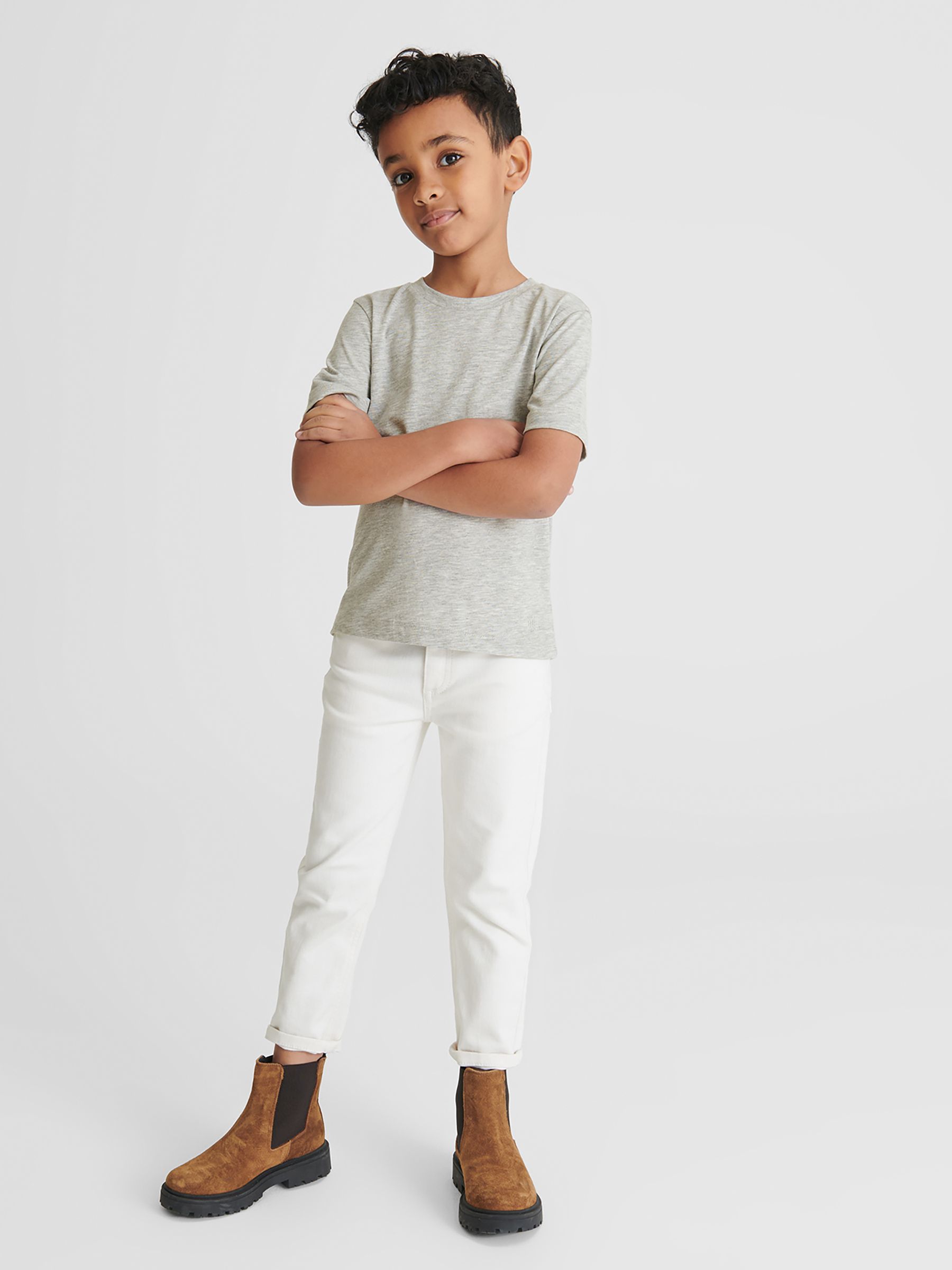 Crew Neck Tshirt in Grey Melange - Image 5 of 6