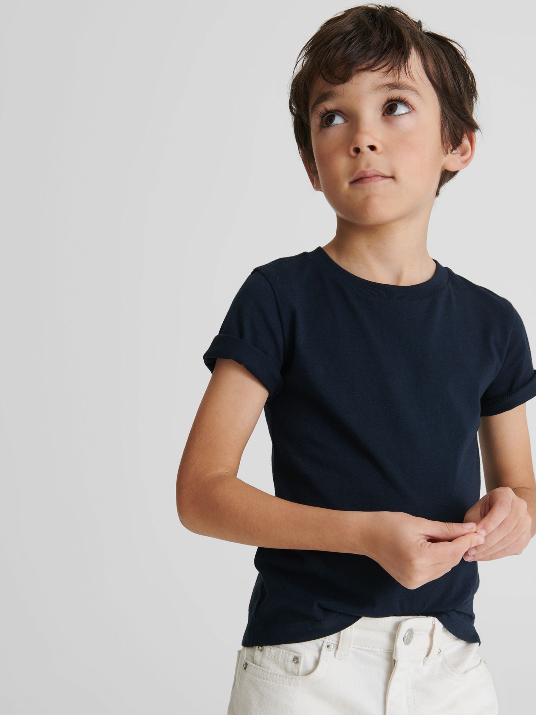 4-9 yrs Crew Neck T-Shirt in Navy - Image 4 of 6
