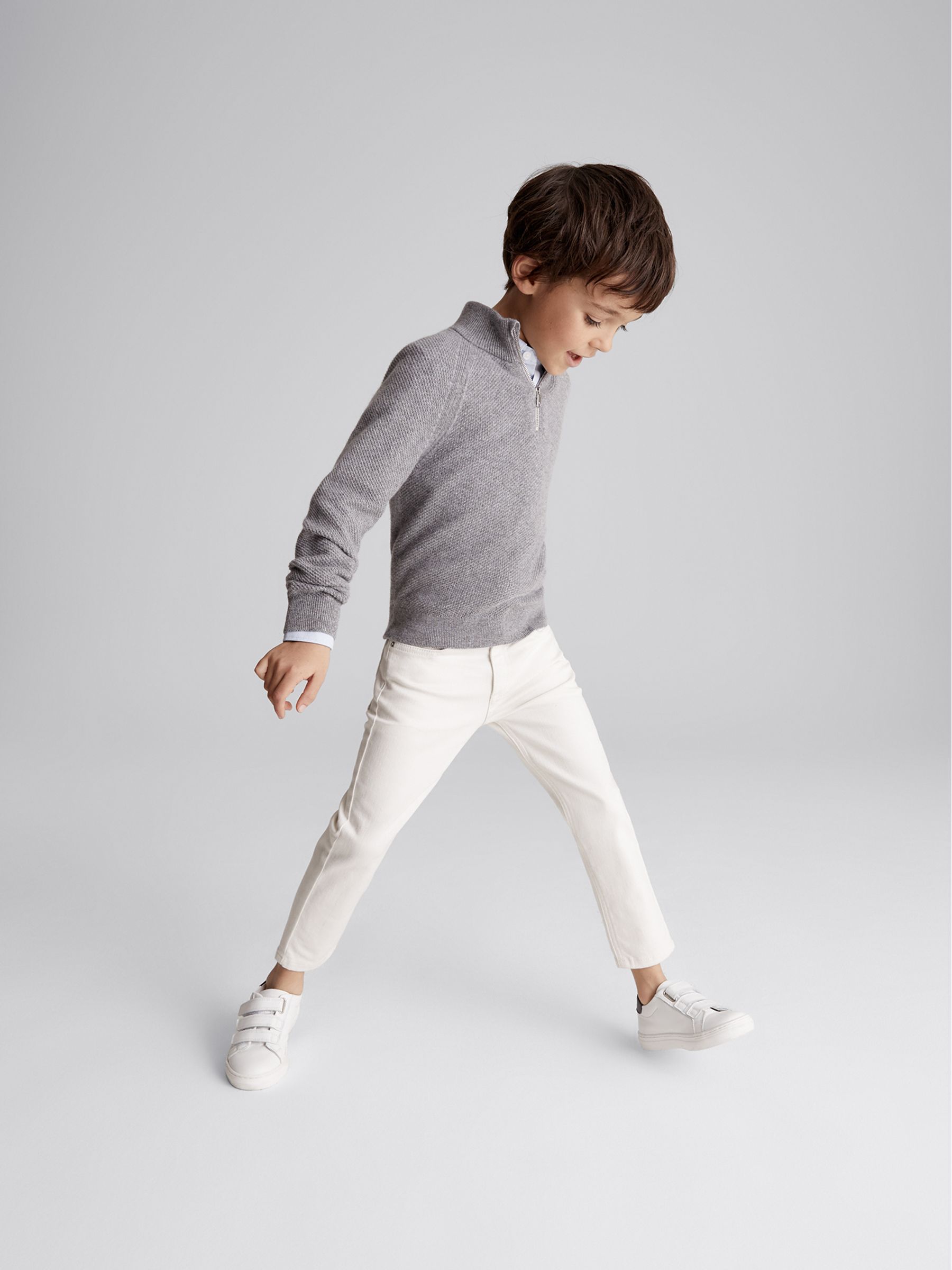 Textured Funnel Neck Half Zip Jumper in Grey Melange - Image 3 of 6