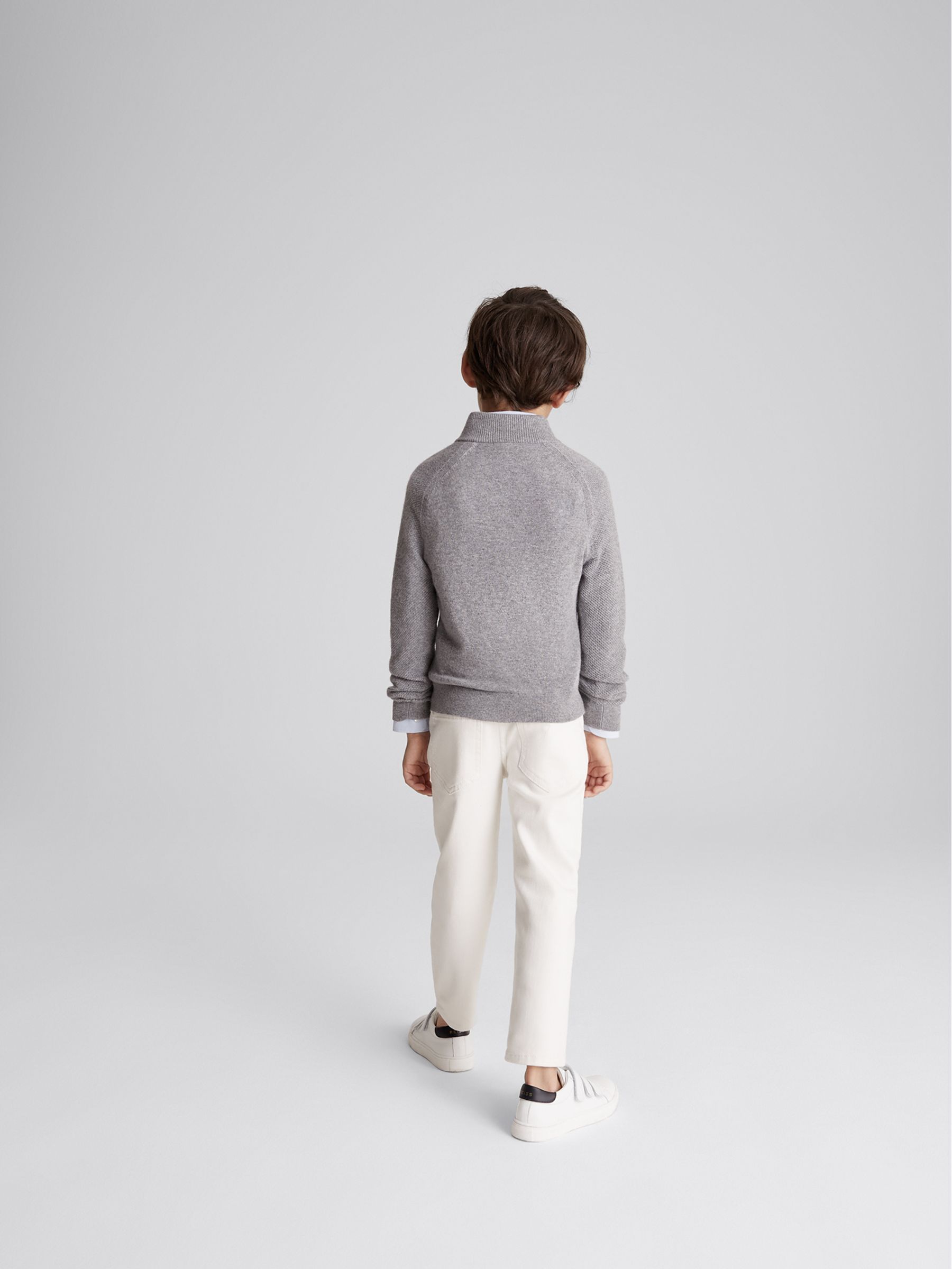 Textured Funnel Neck Half Zip Jumper in Grey Melange - Image 5 of 6