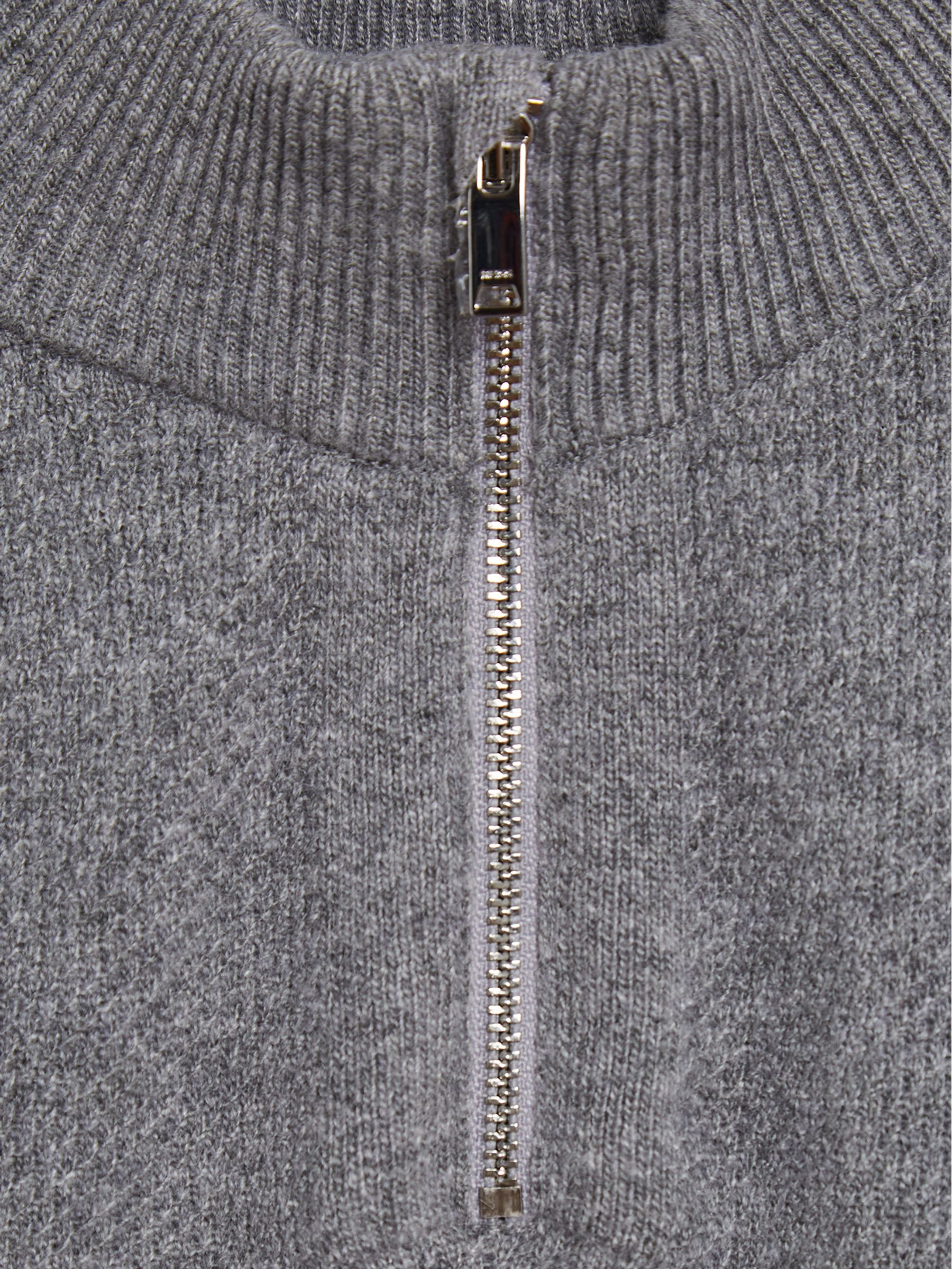 Textured Funnel Neck Half Zip Jumper in Grey Melange - Image 6 of 6