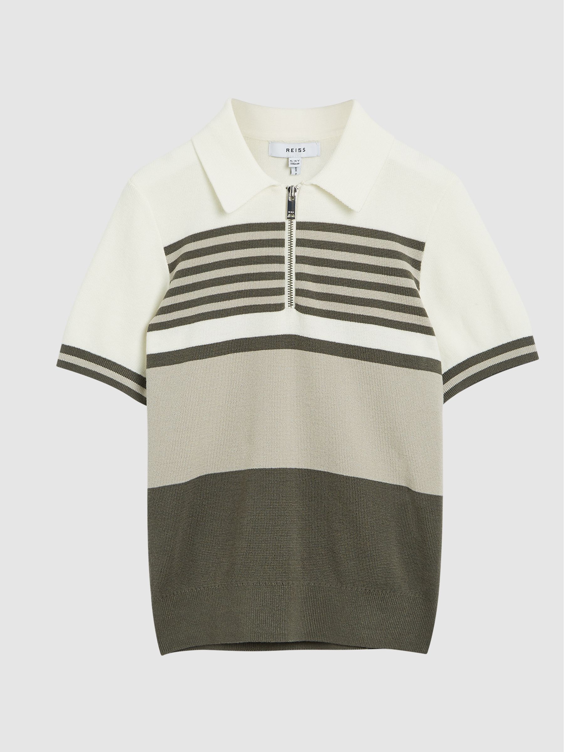 Half Zip Colourblock Polo T-Shirt in Sage/White - Image 2 of 4 Half Zip Colourblock Polo T-Shirt in Sage/White - Image 2 of 4