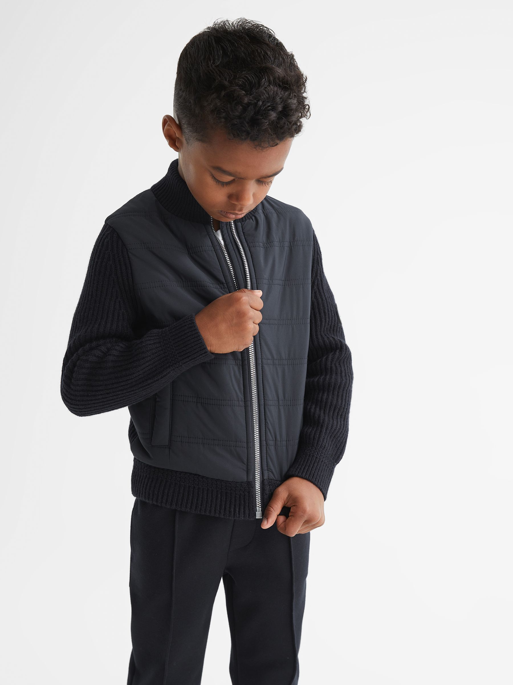 Hybrid Zip Through Quilted Jacket in Navy - Image 4 of 7