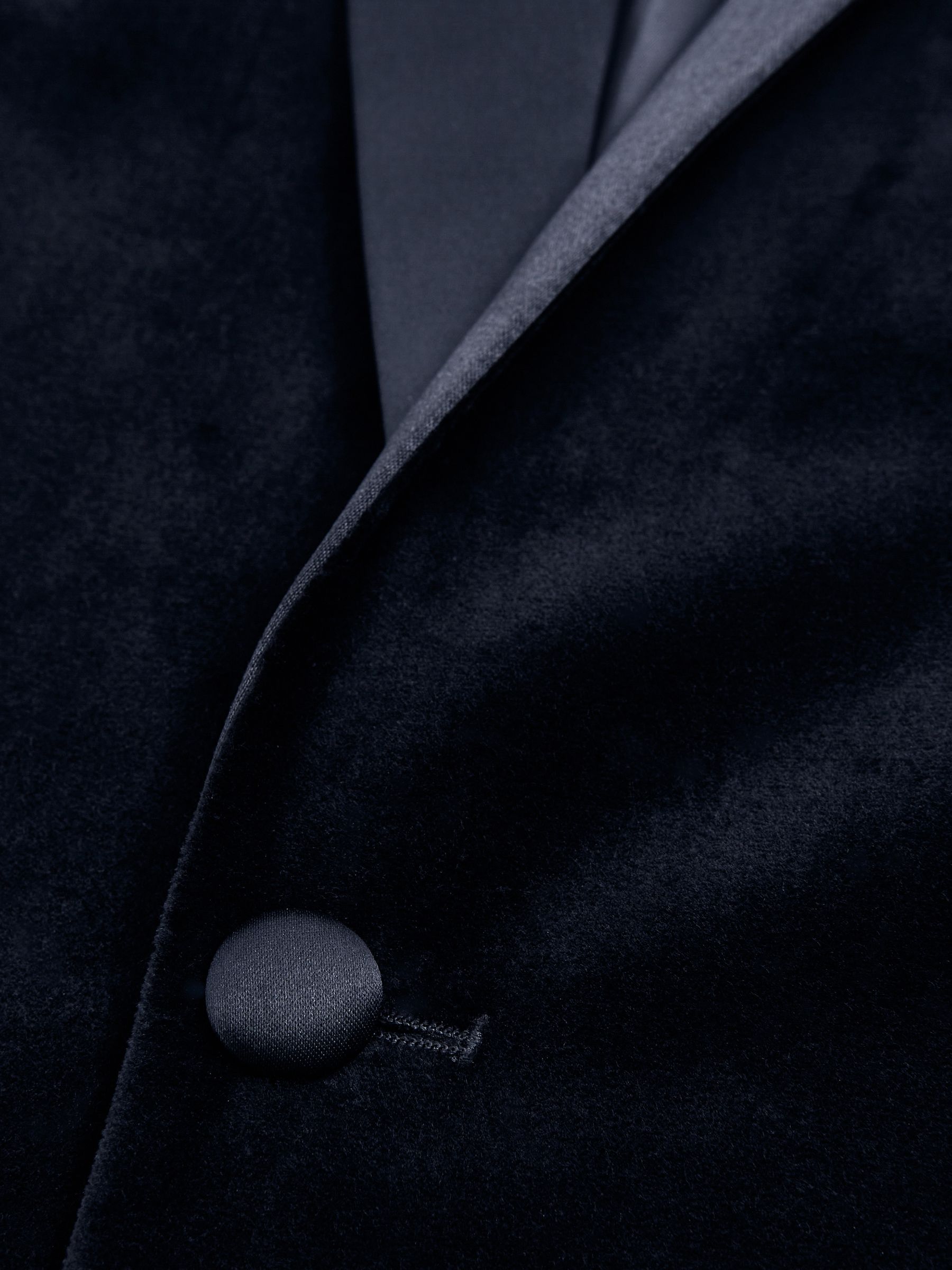Velvet Single Breasted Slim Fit Jacket in Navy - Image 10 of 10