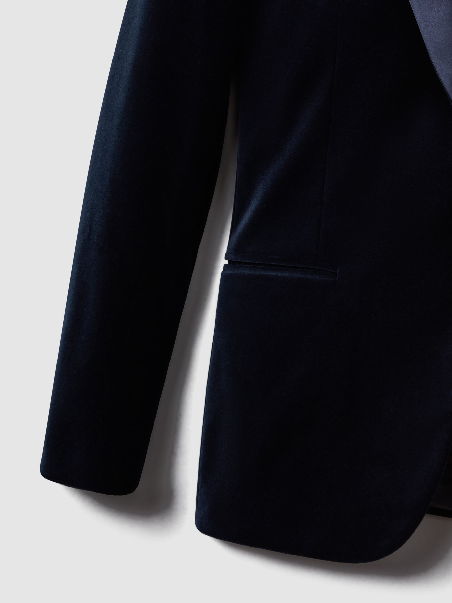 Velvet Single Breasted Slim Fit Jacket in Navy - Image 8 of 10