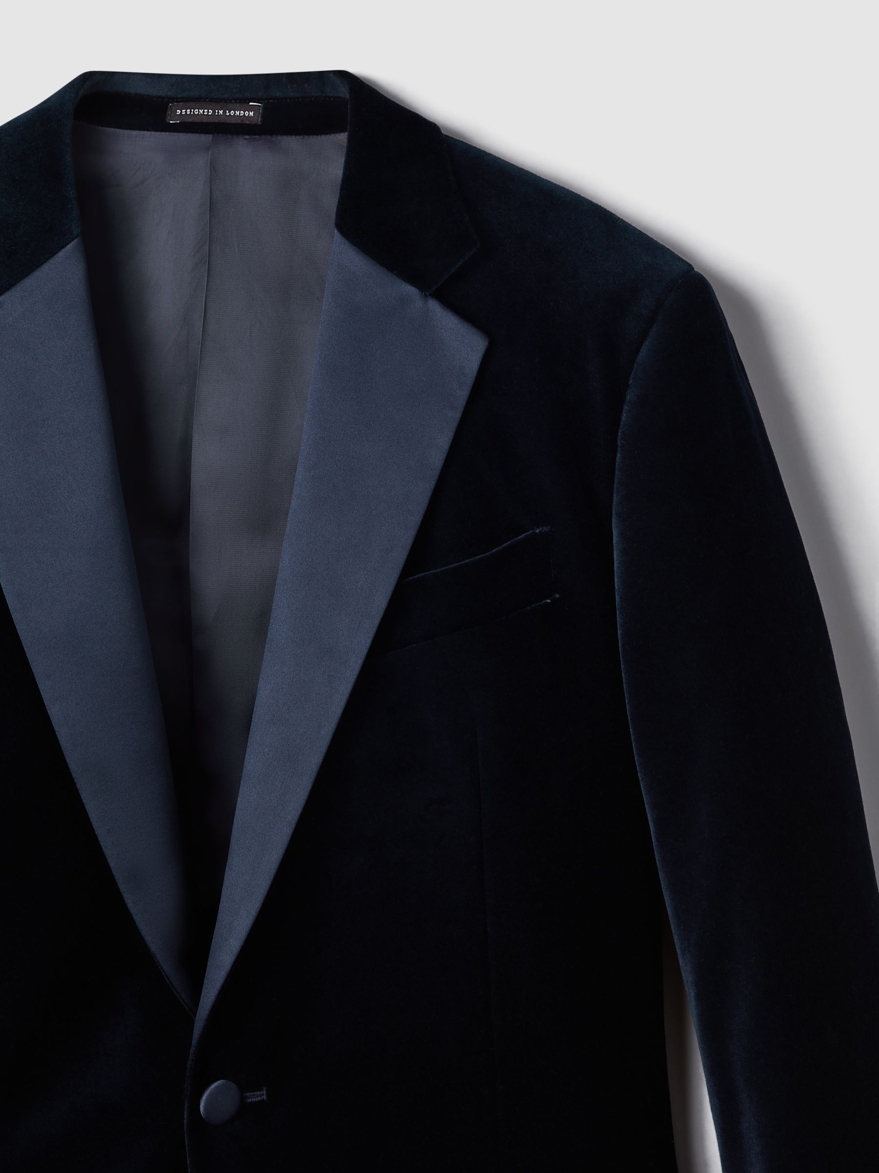 Velvet Single Breasted Slim Fit Jacket in Navy - Image 9 of 10