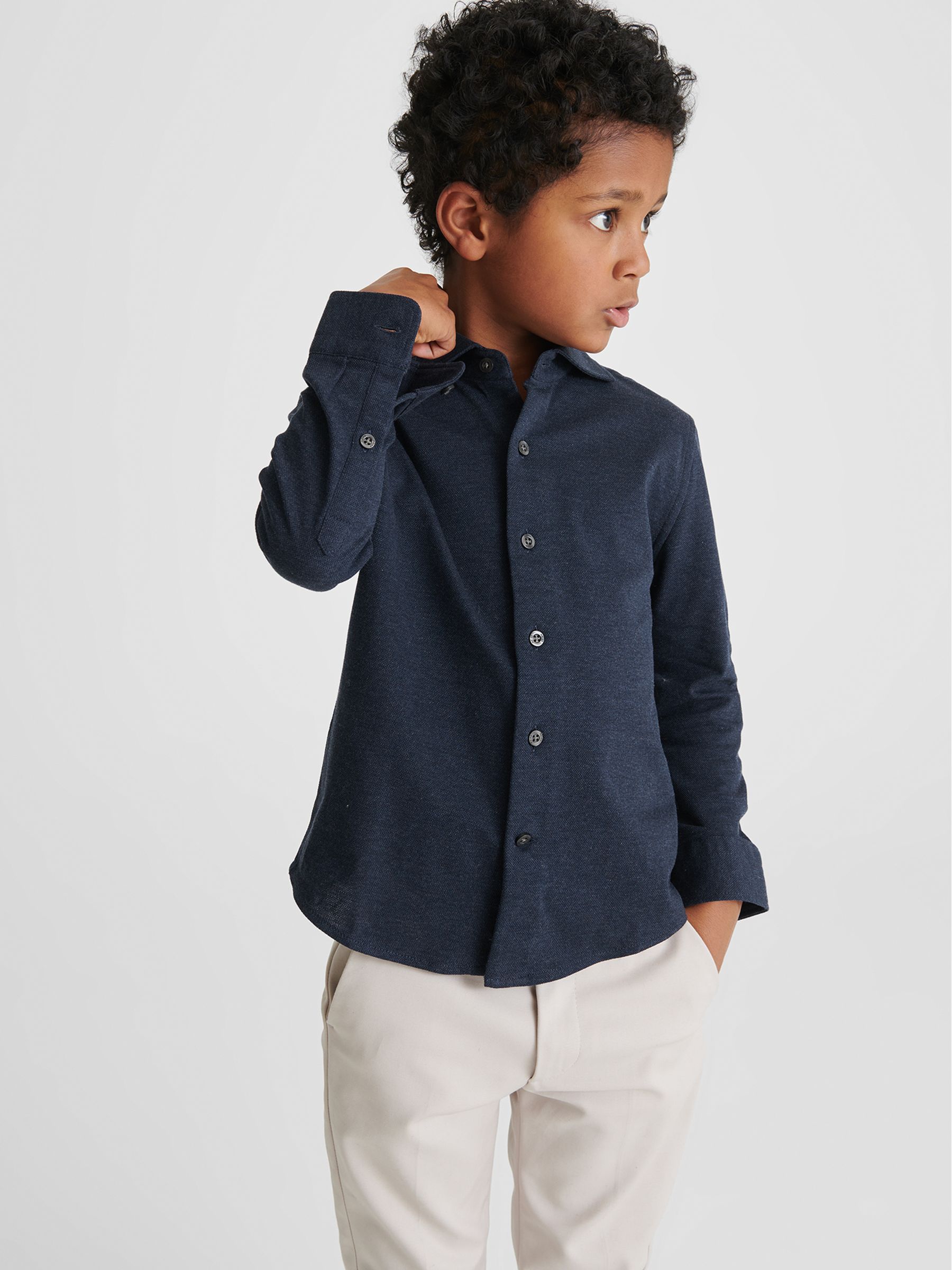 Pique Textured Shirt in Navy - Image 1 of 6