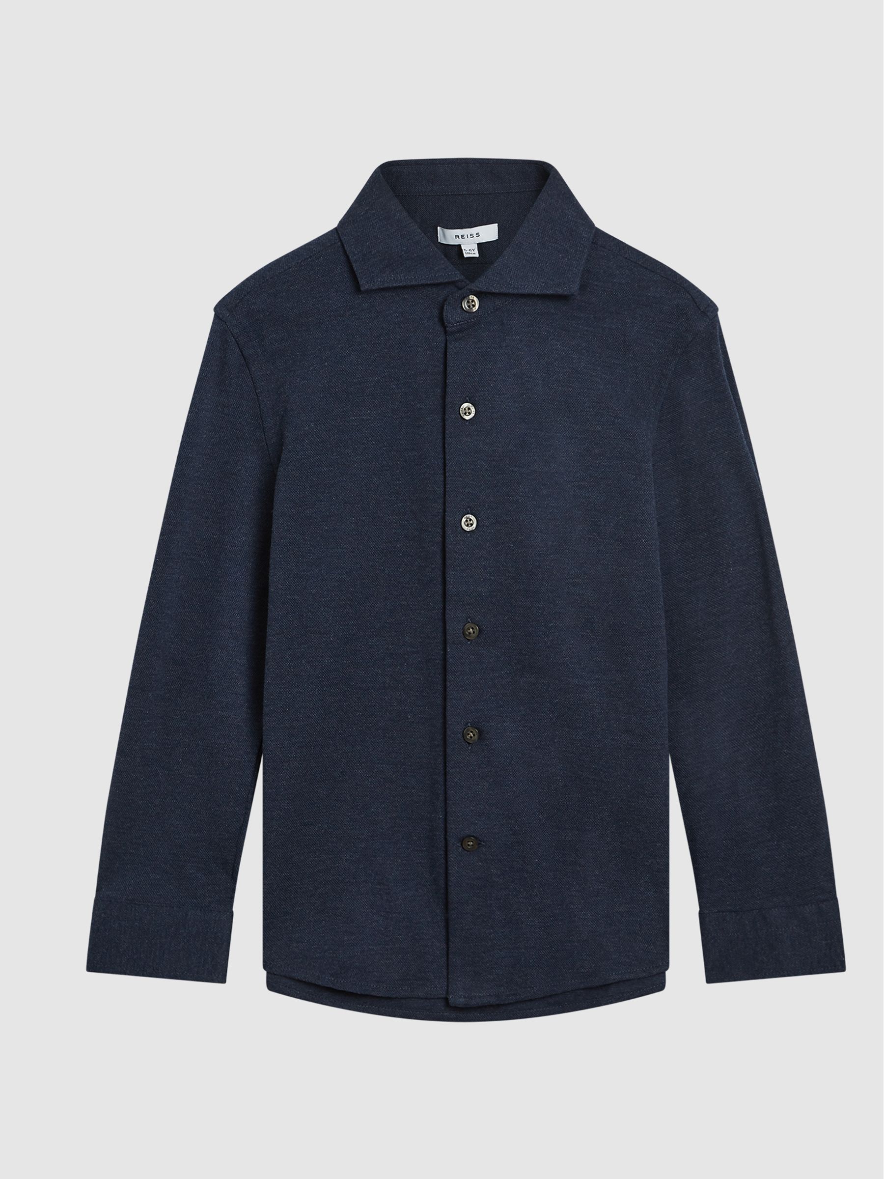 Pique Textured Shirt in Navy - Image 2 of 6