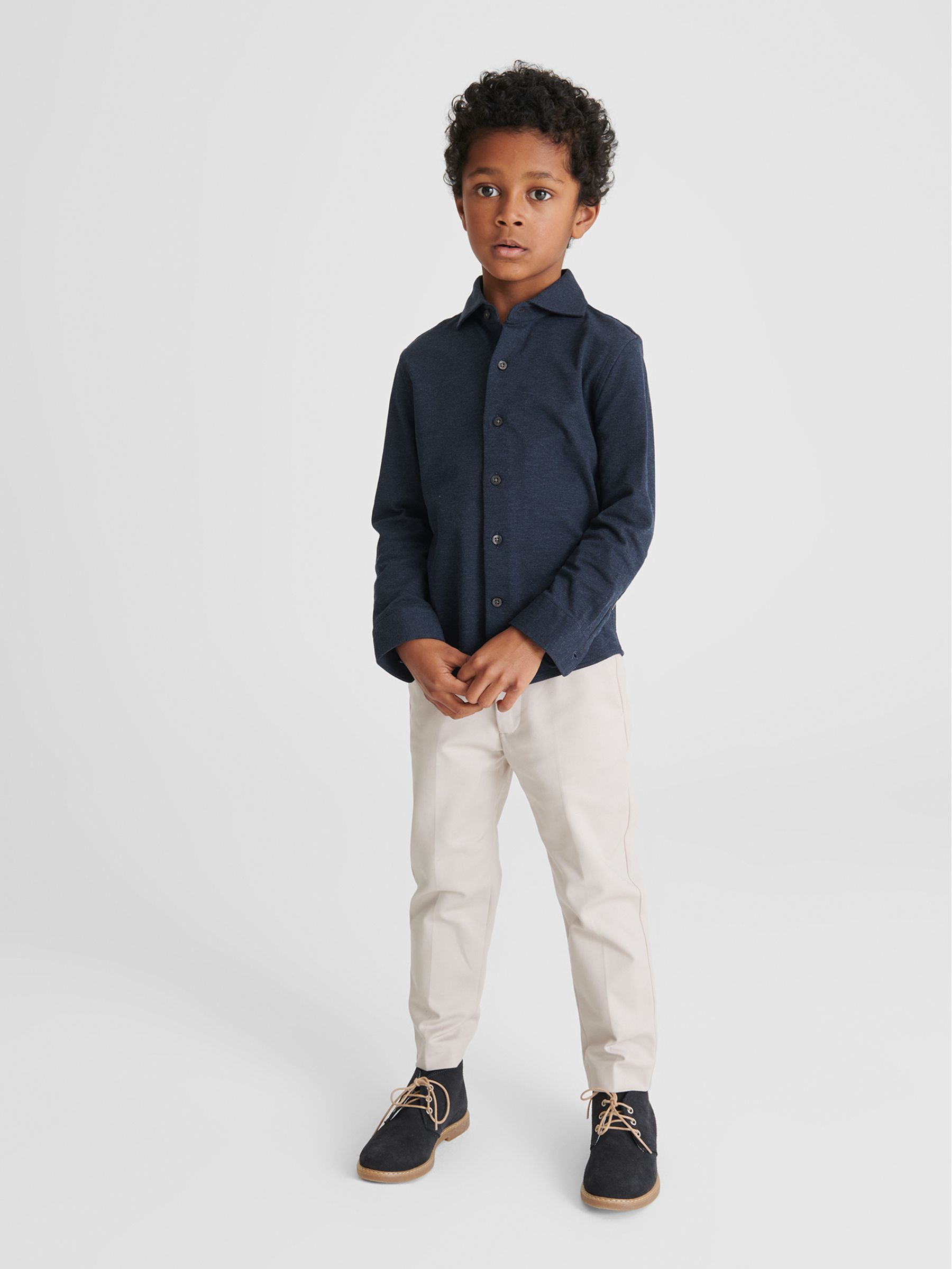 Pique Textured Shirt in Navy - Image 3 of 6