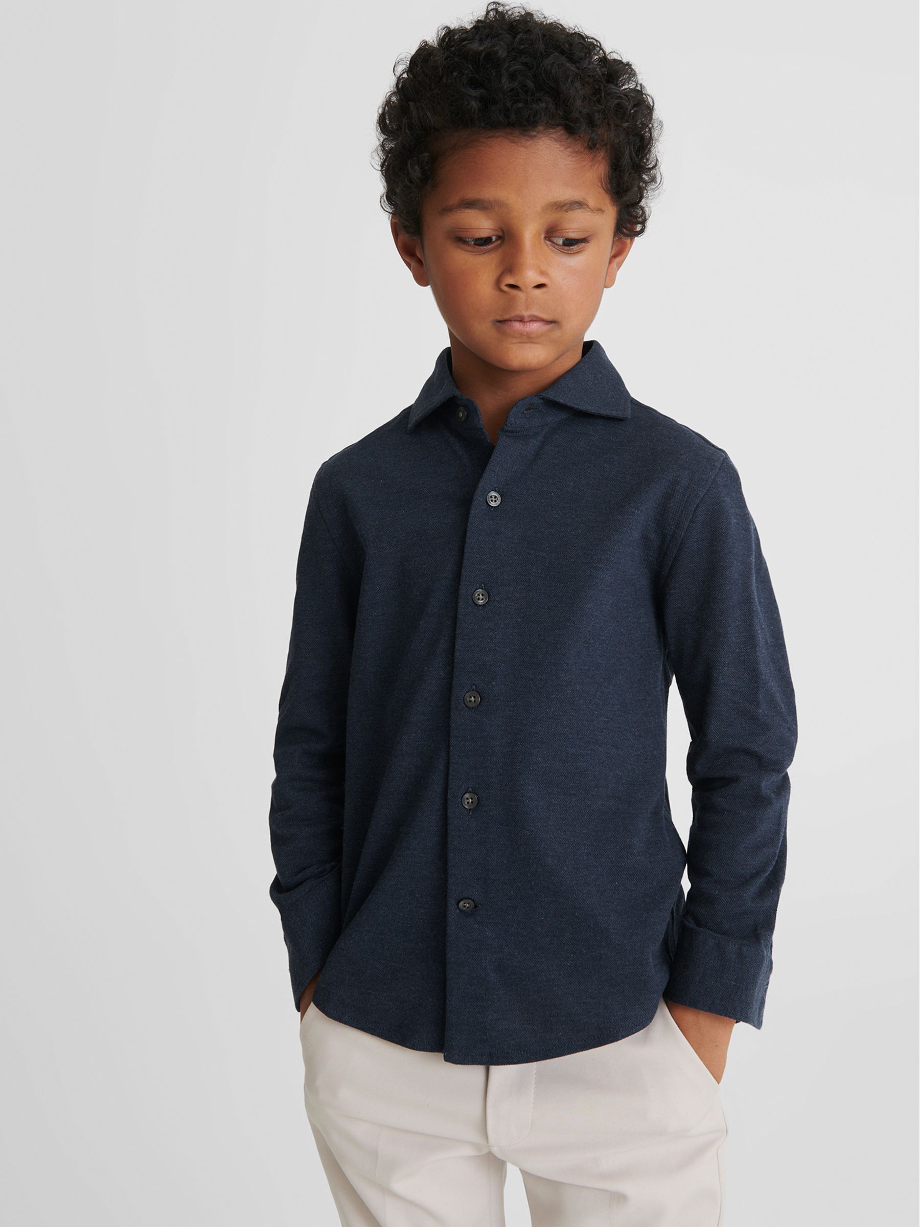 Pique Textured Shirt in Navy - Image 4 of 6