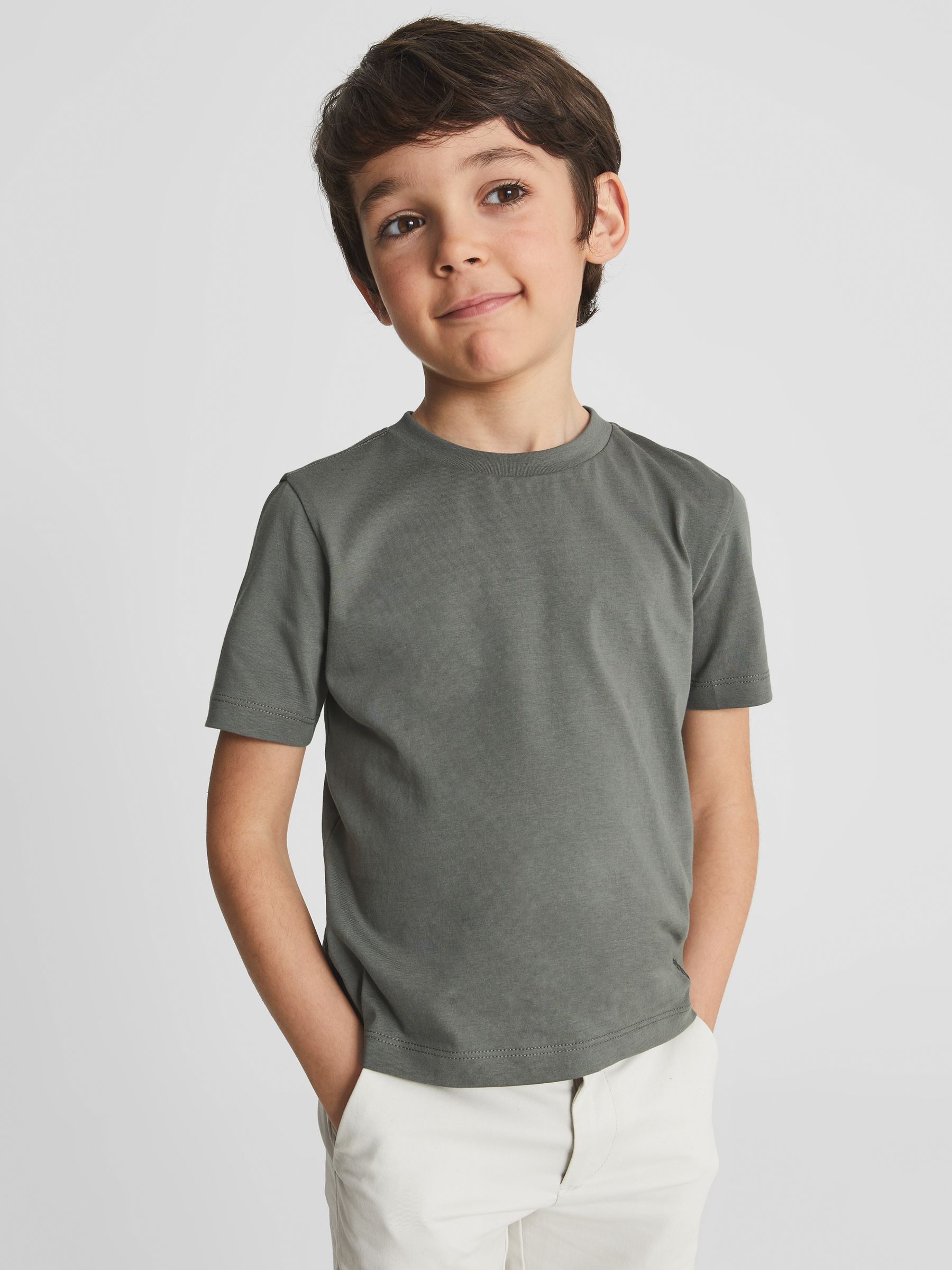 Crew Neck T-shirt in Sage - Image 1 of 6