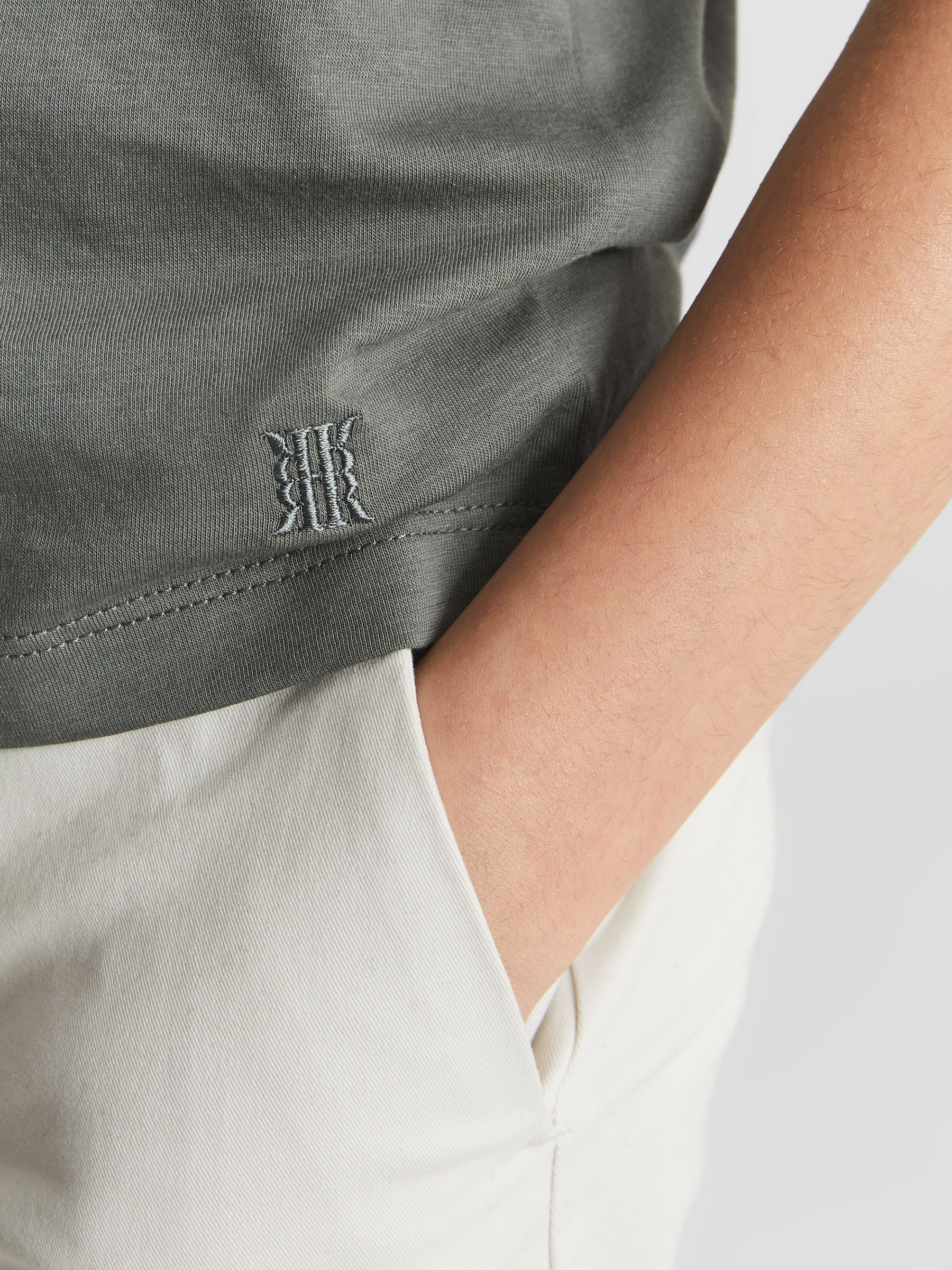 Crew Neck T-shirt in Sage - Image 3 of 6