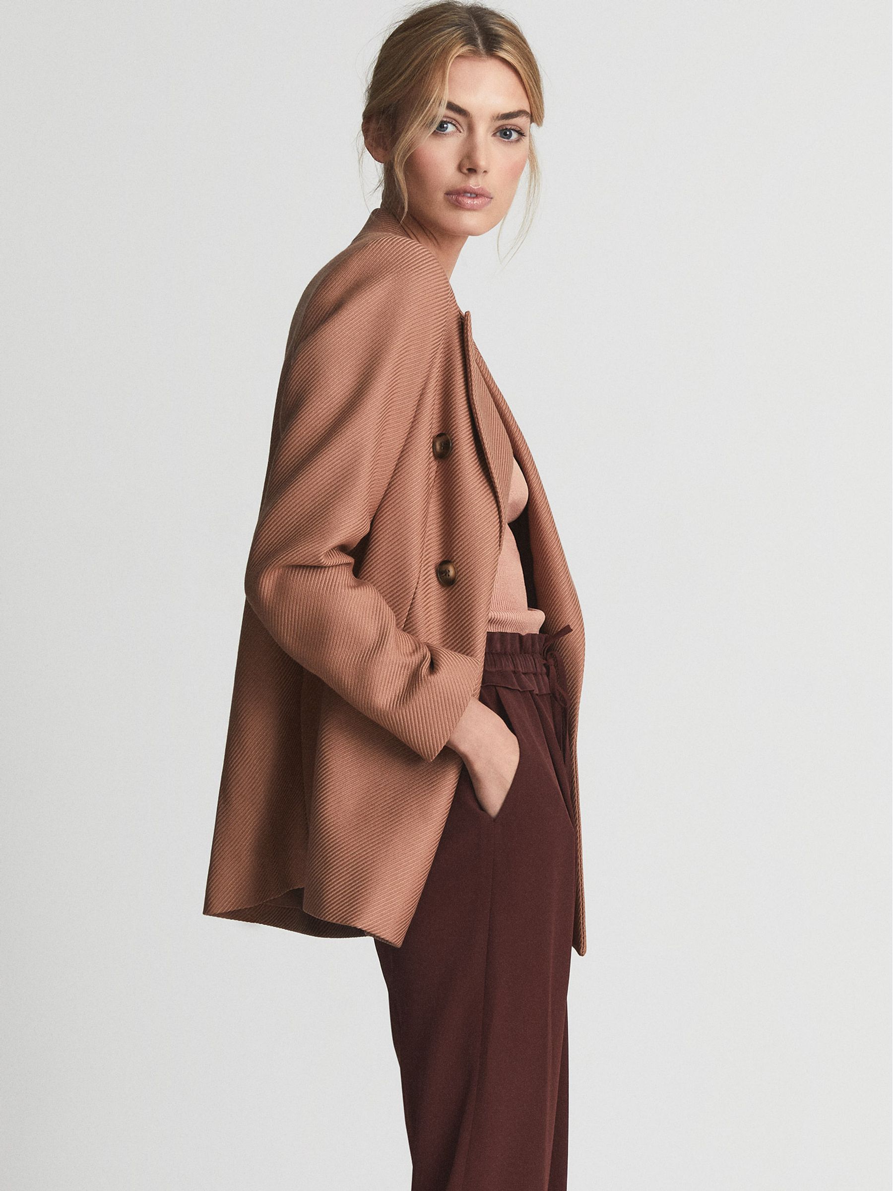 Double Breasted Wool Blend Blazer in Pink - Image 6 of 7