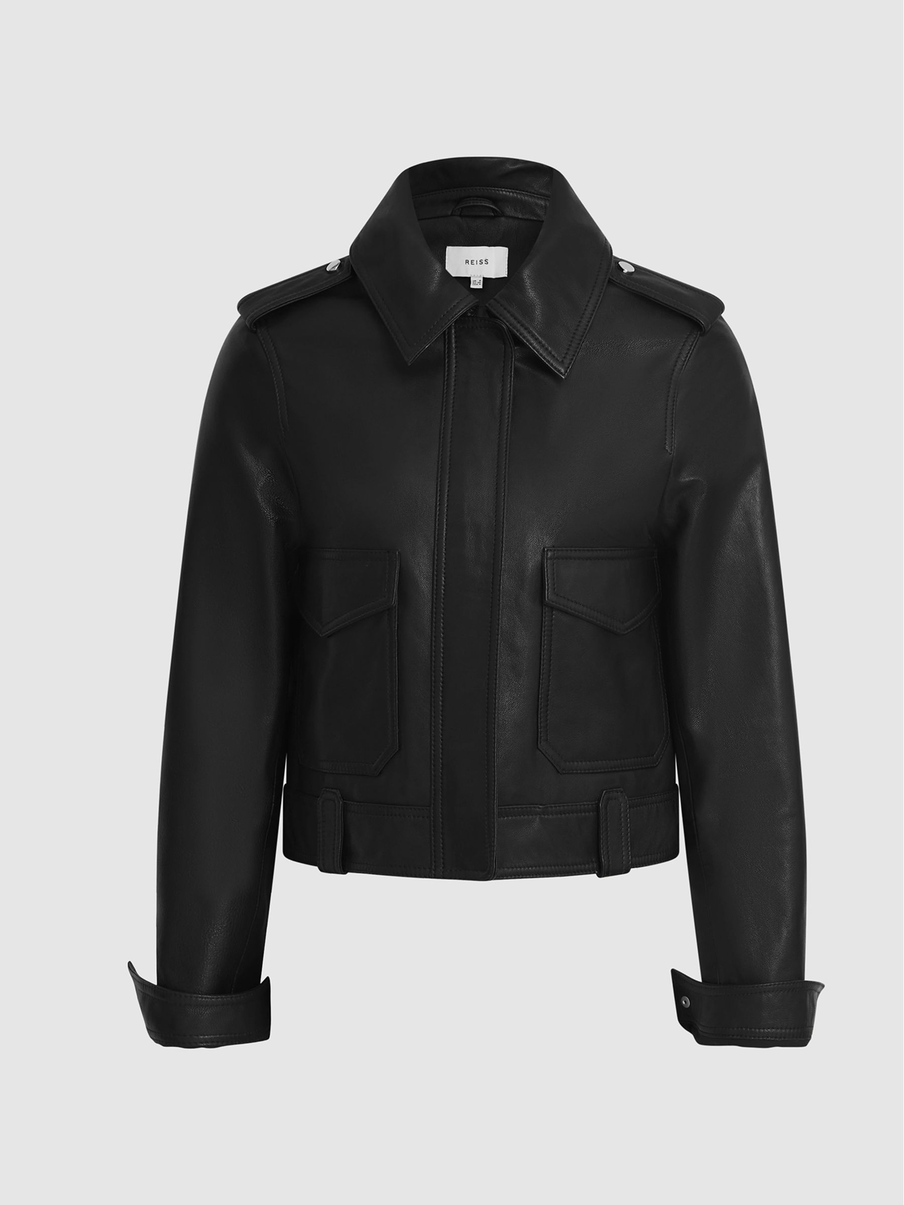Reiss Leather Trucker Jacket in Black | REISS