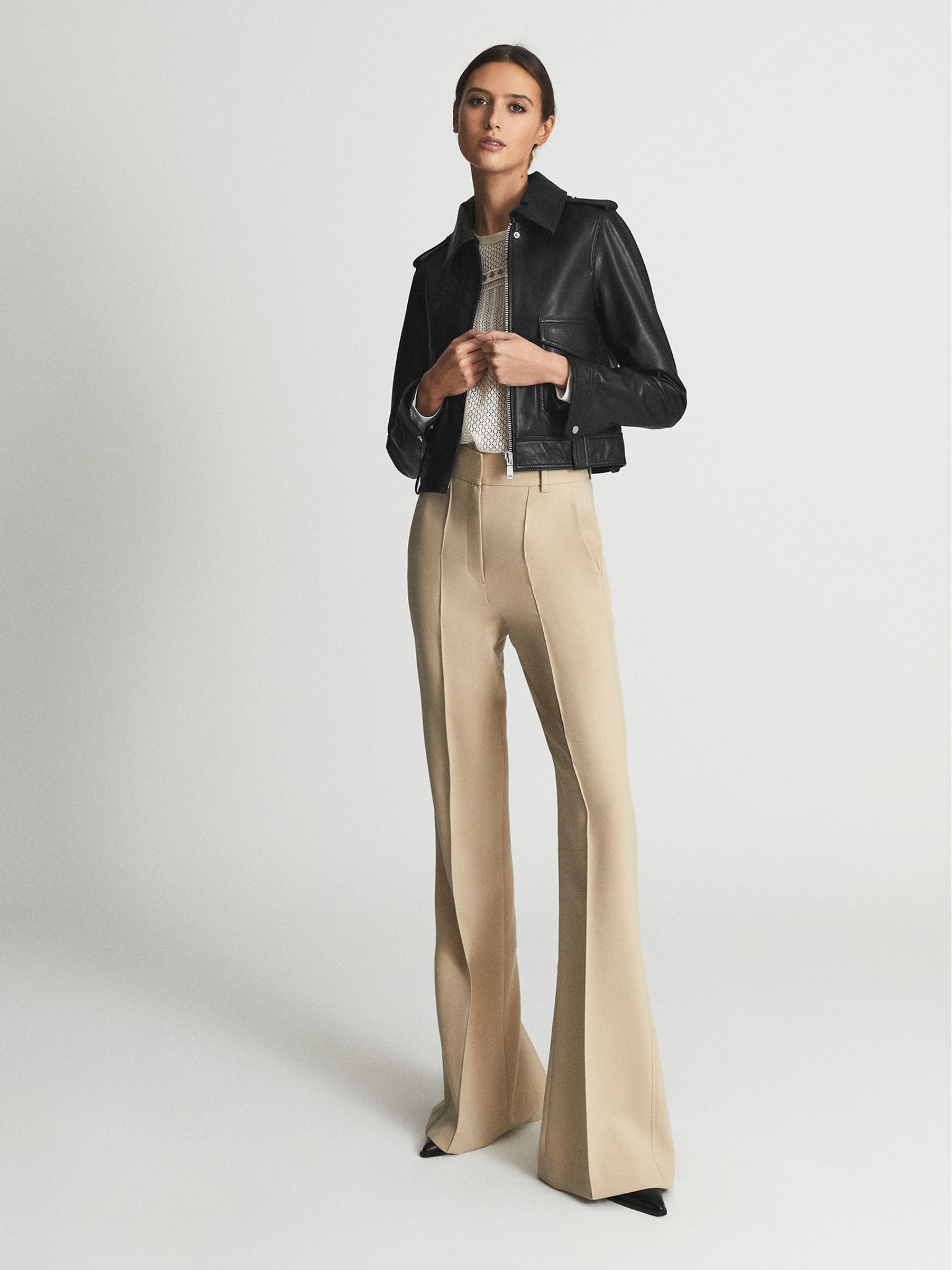 Leather Trucker Jacket in Black - Image 3 of 6