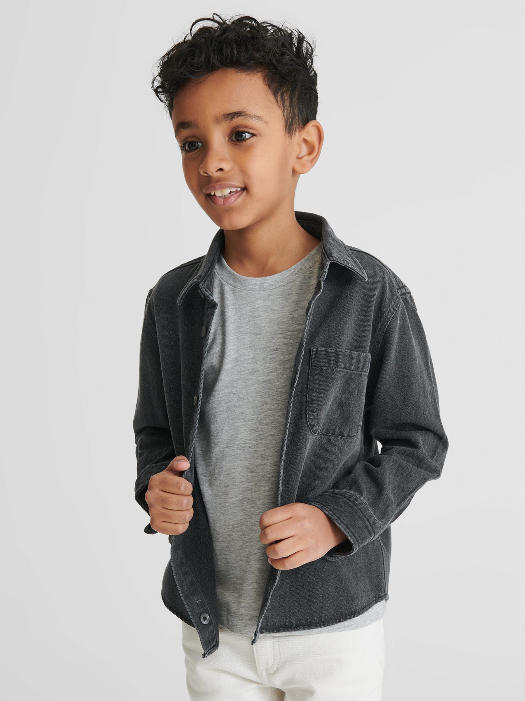 Long Sleeve Denim Overshirt in Washed Black - Image 1 of 6 Long Sleeve Denim Overshirt in Washed Black - Image 1 of 6