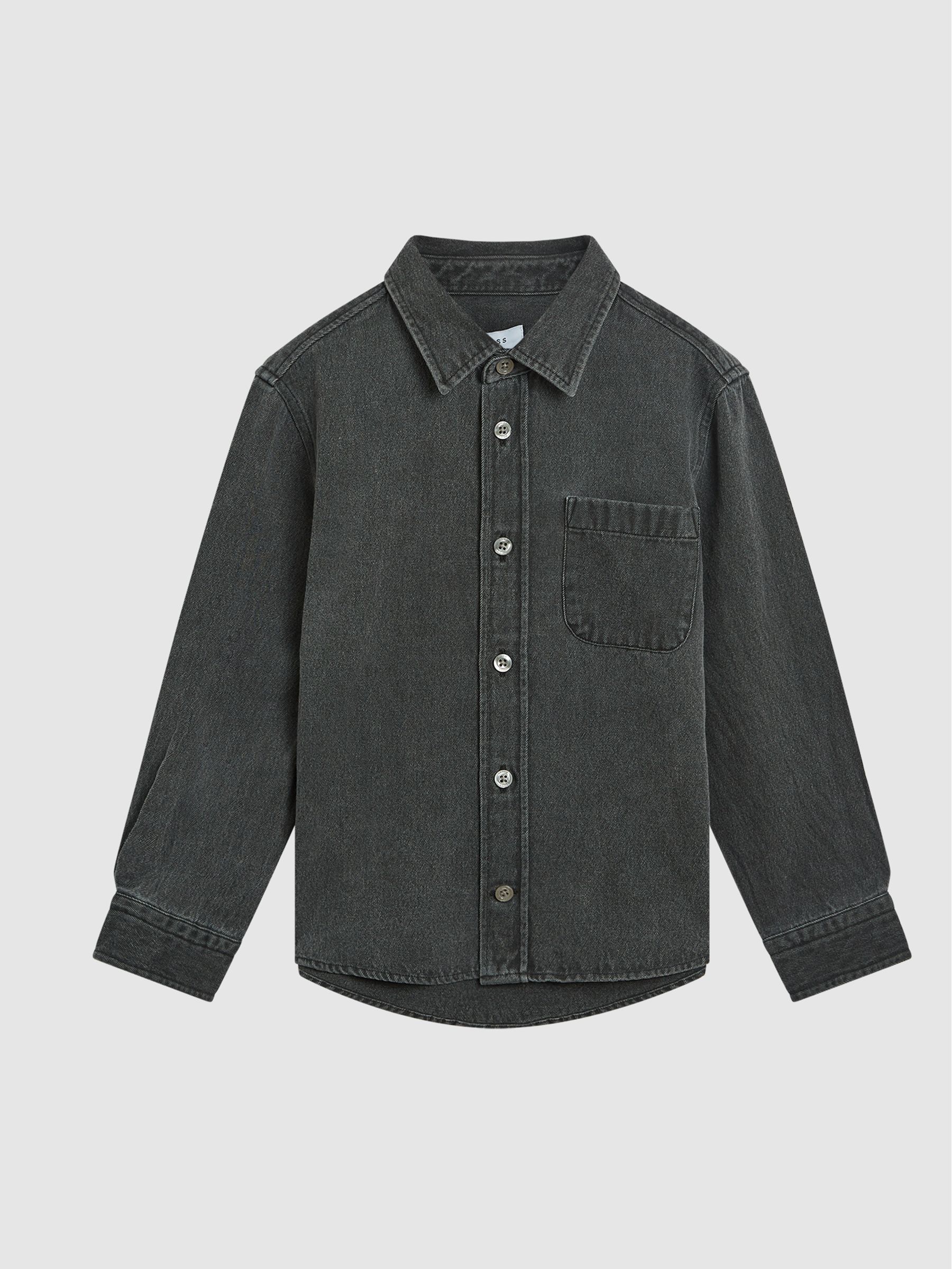 Long Sleeve Denim Overshirt in Washed Black - Image 2 of 6 Long Sleeve Denim Overshirt in Washed Black - Image 2 of 6