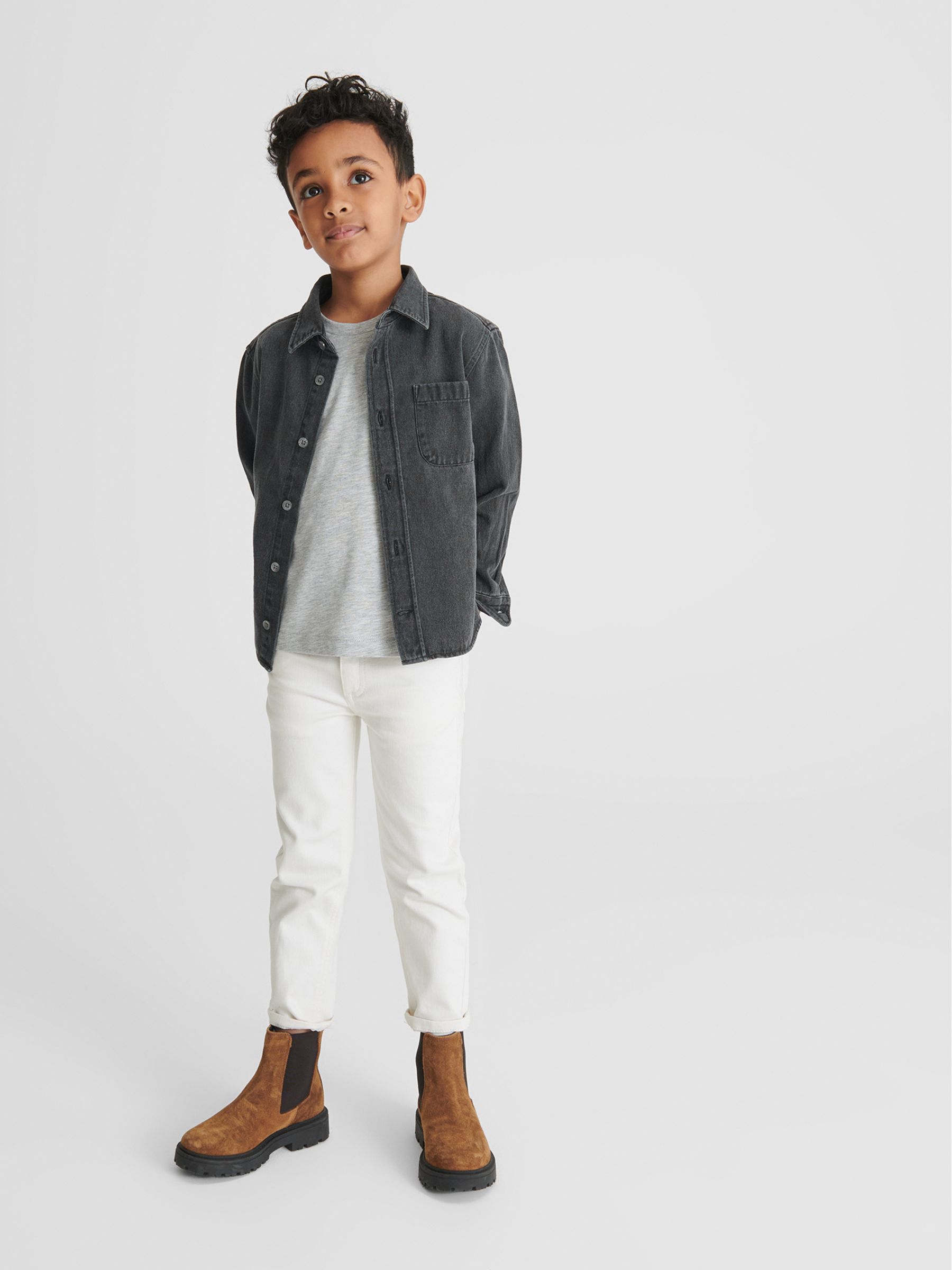 Long Sleeve Denim Overshirt in Washed Black - Image 3 of 6