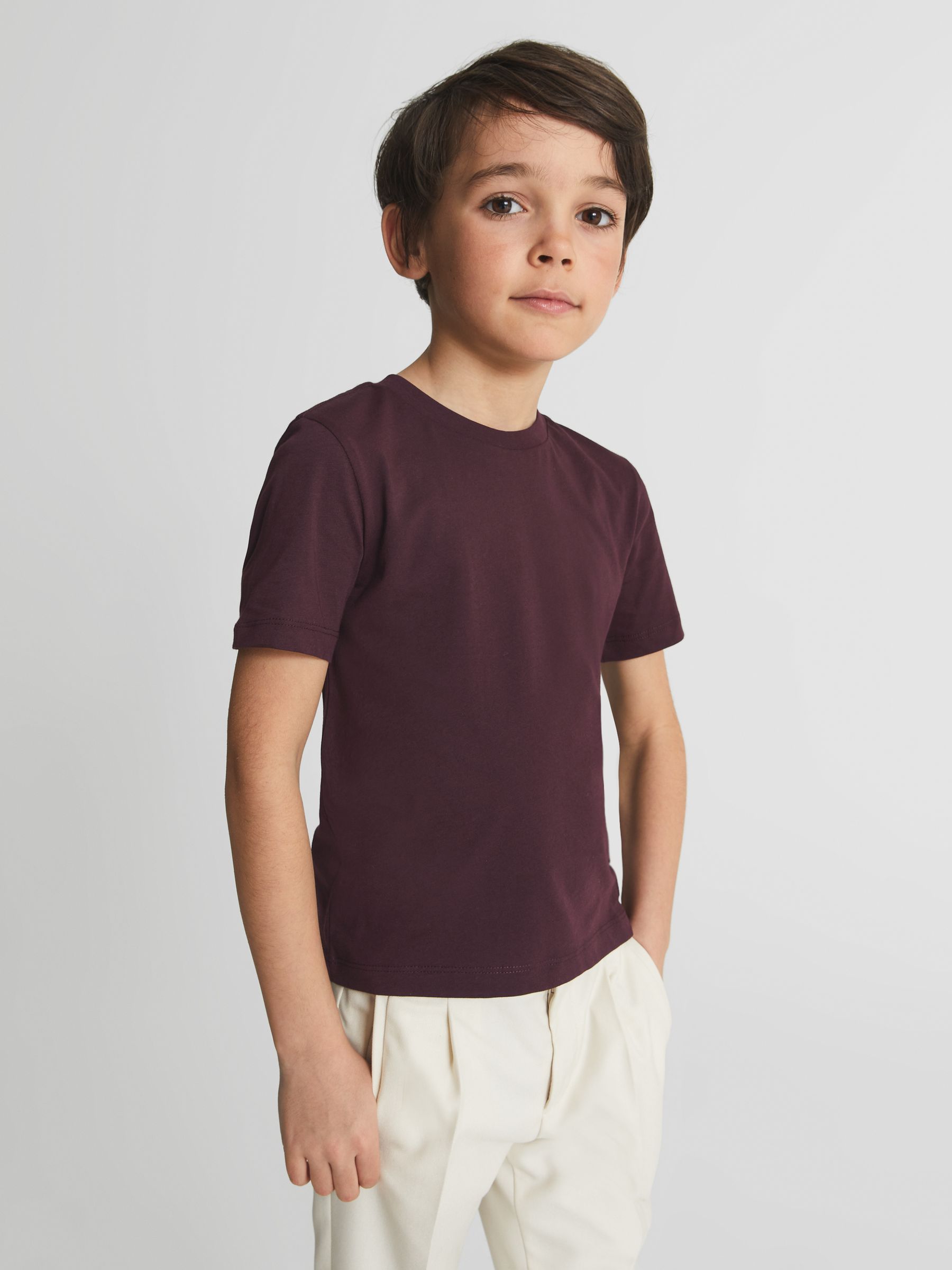 Crew Neck T-shirt in Bordeaux - Image 4 of 6