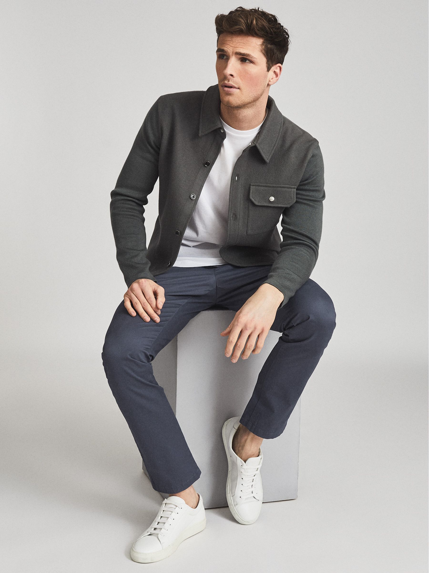 Slim Fit Washed Chinos in Airforce Blue - image 3