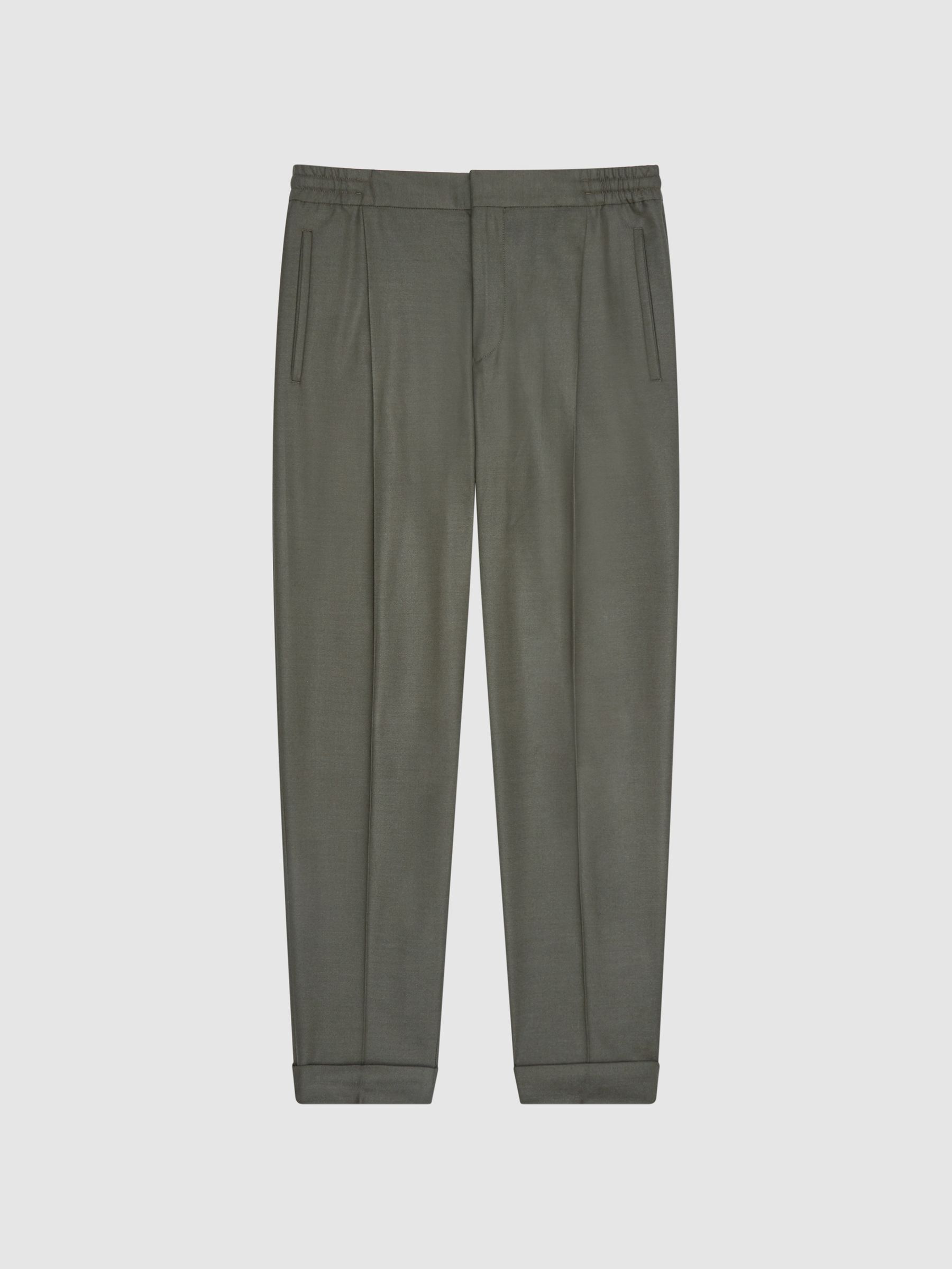 Relaxed Drawstring Trousers with Turn-Ups in Khaki - Image 2 of 7