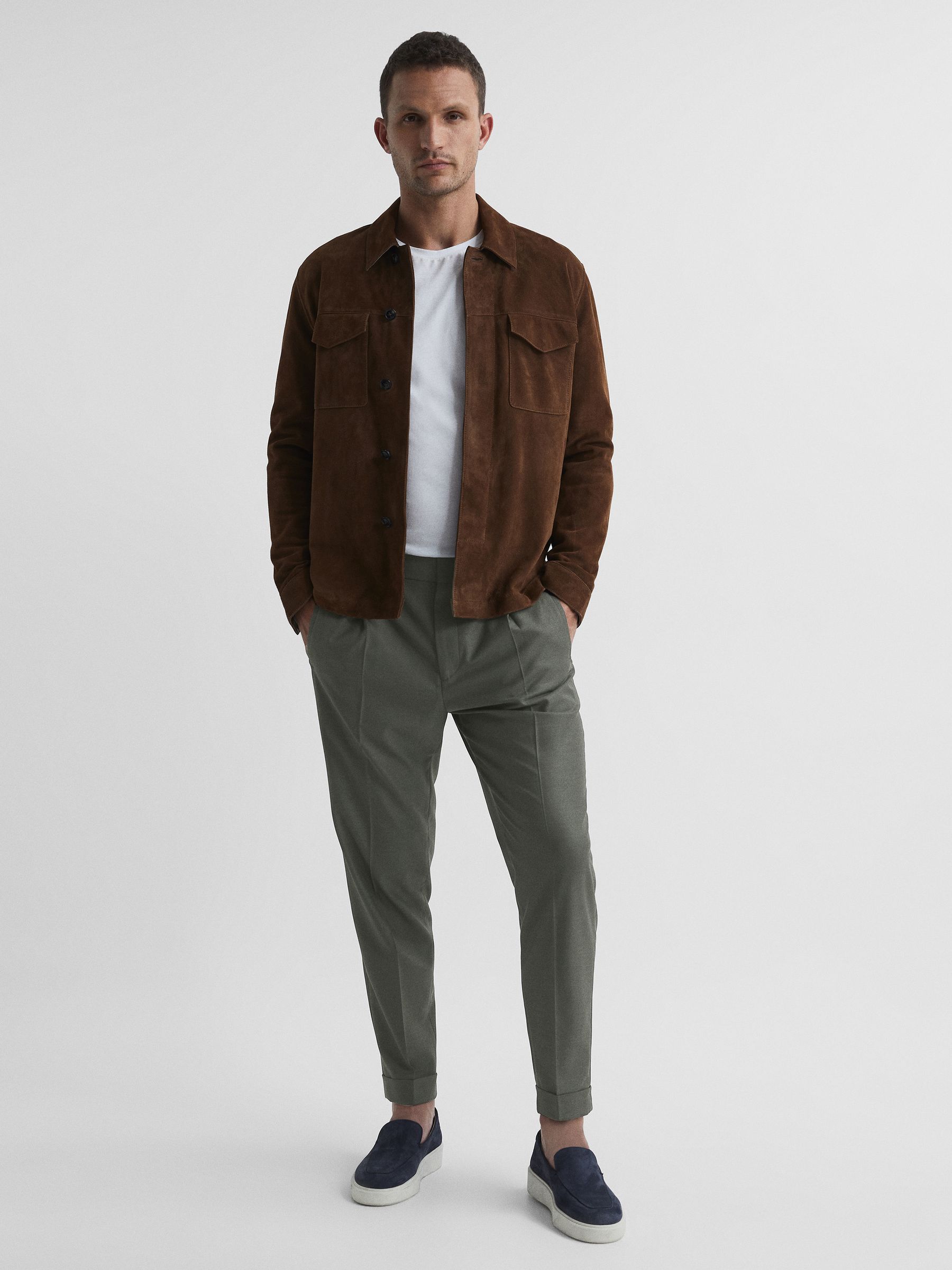 Relaxed Drawstring Trousers with Turn-Ups in Khaki - Image 3 of 7