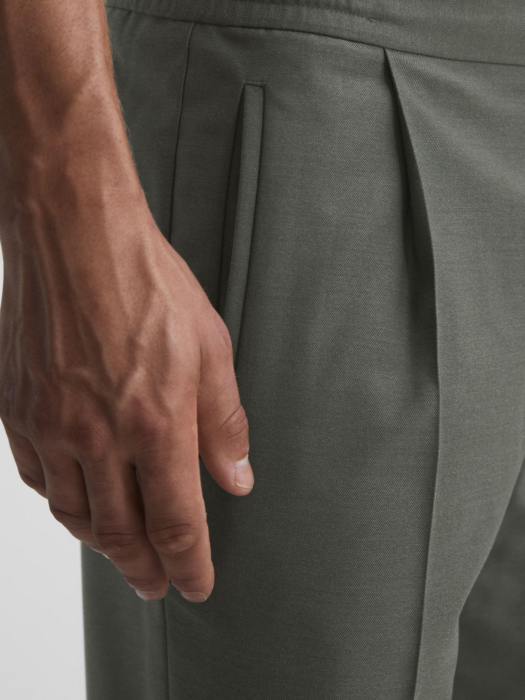 Relaxed Drawstring Trousers with Turn-Ups in Khaki - Image 4 of 7