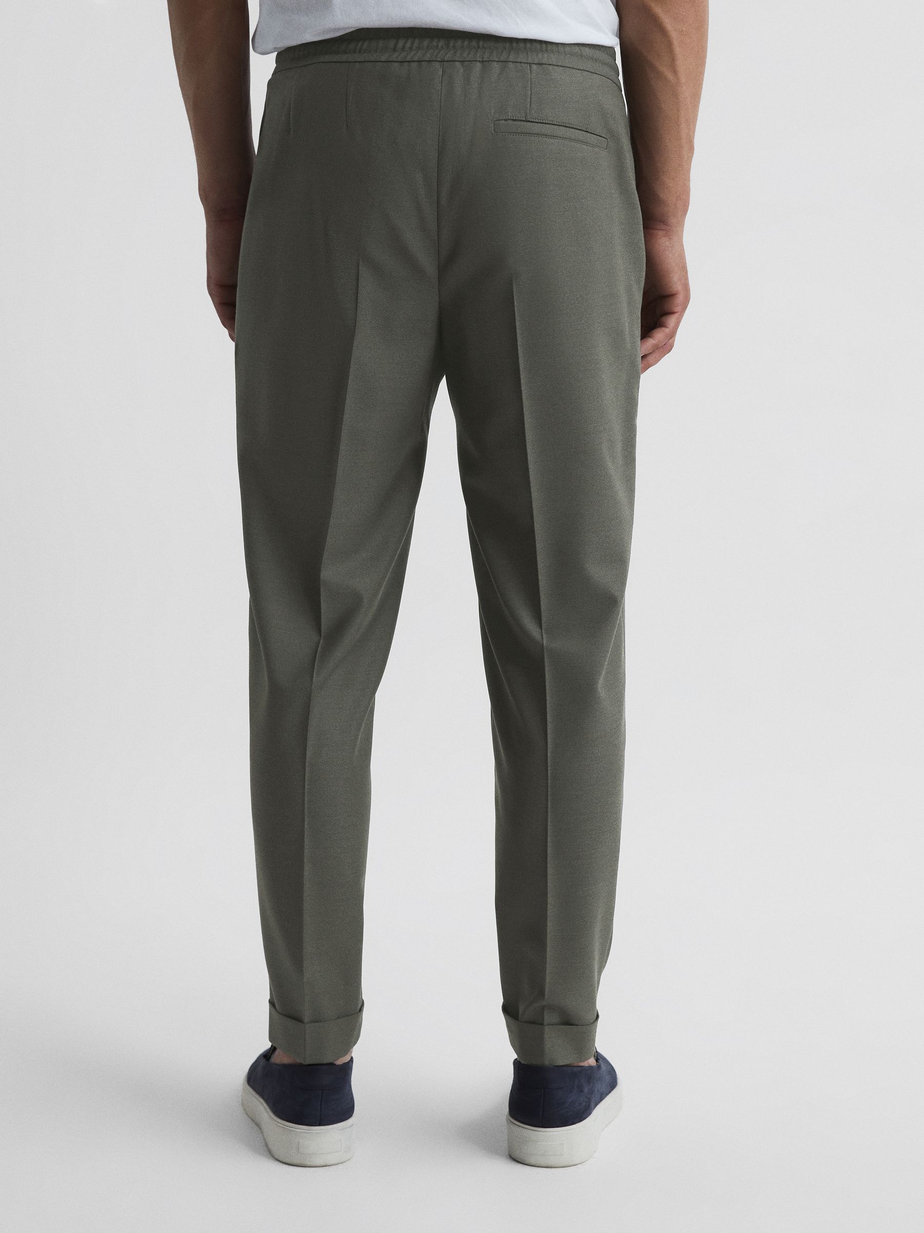 Relaxed Drawstring Trousers with Turn-Ups in Khaki - Image 5 of 7