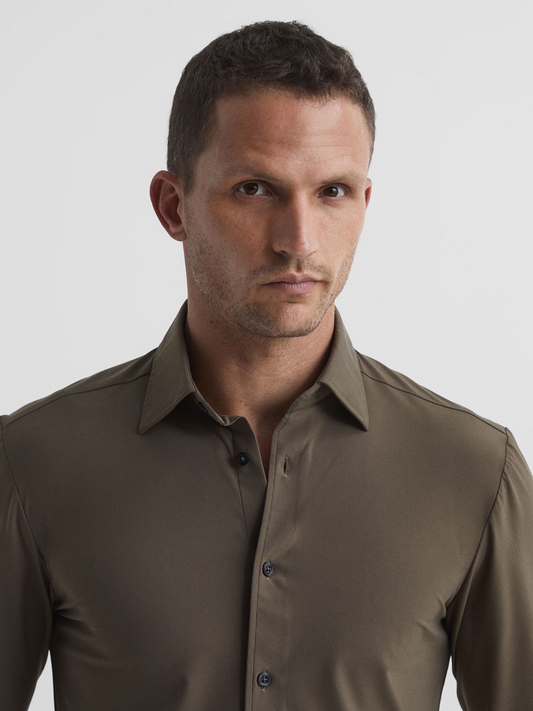 Regular Fit Travel Shirt in Khaki - Image 4 of 9