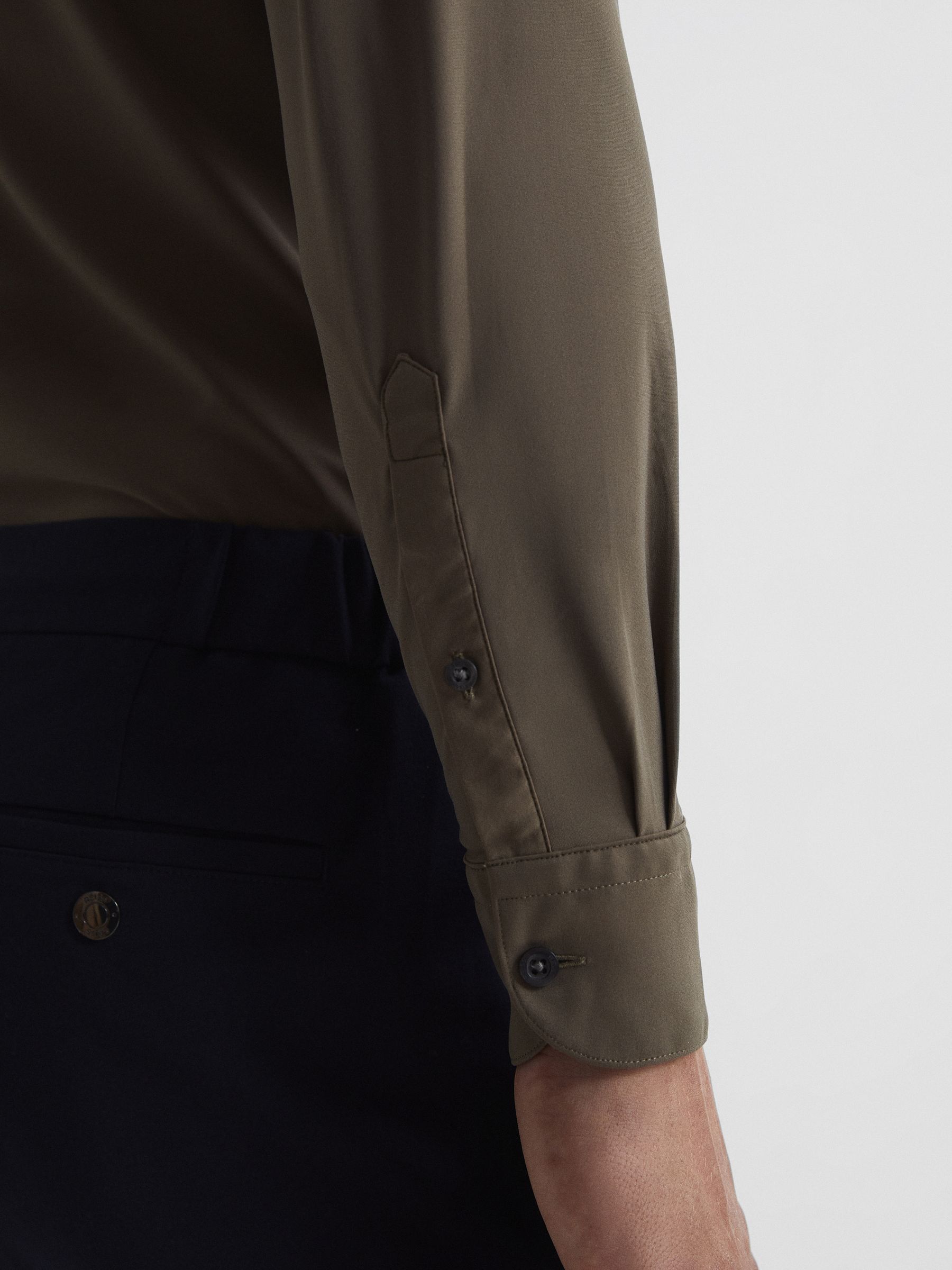 Regular Fit Travel Shirt in Khaki - Image 8 of 9