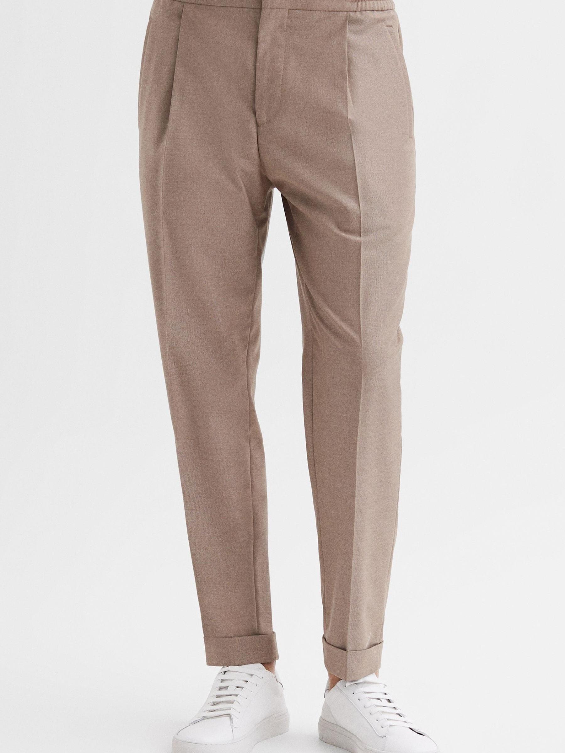 Relaxed Drawstring Trousers with Turn-Ups in Fawn - Image 1 of 6