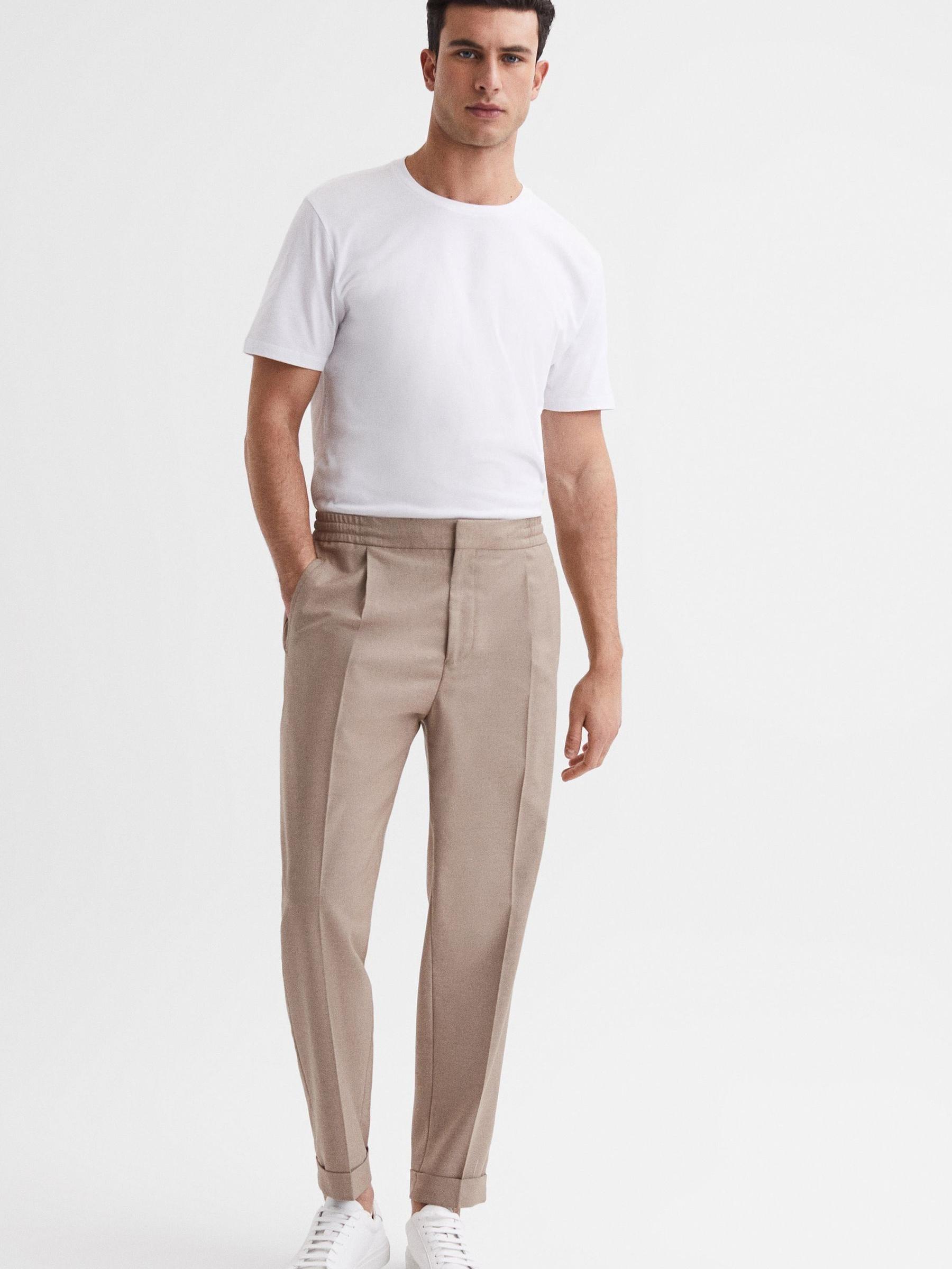 Relaxed Drawstring Trousers with Turn-Ups in Fawn - Image 3 of 6