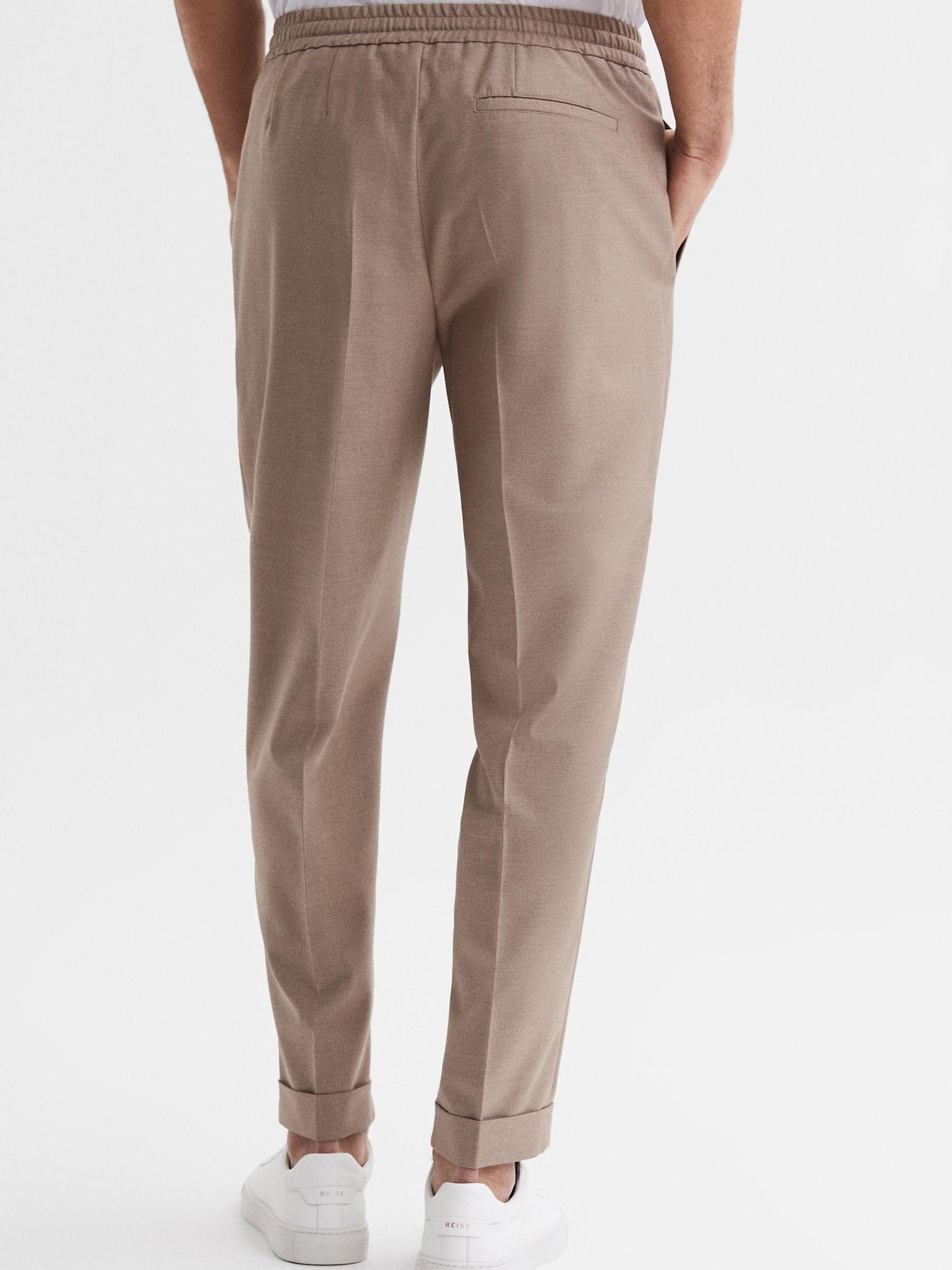 Relaxed Drawstring Trousers with Turn-Ups in Fawn - Image 5 of 6