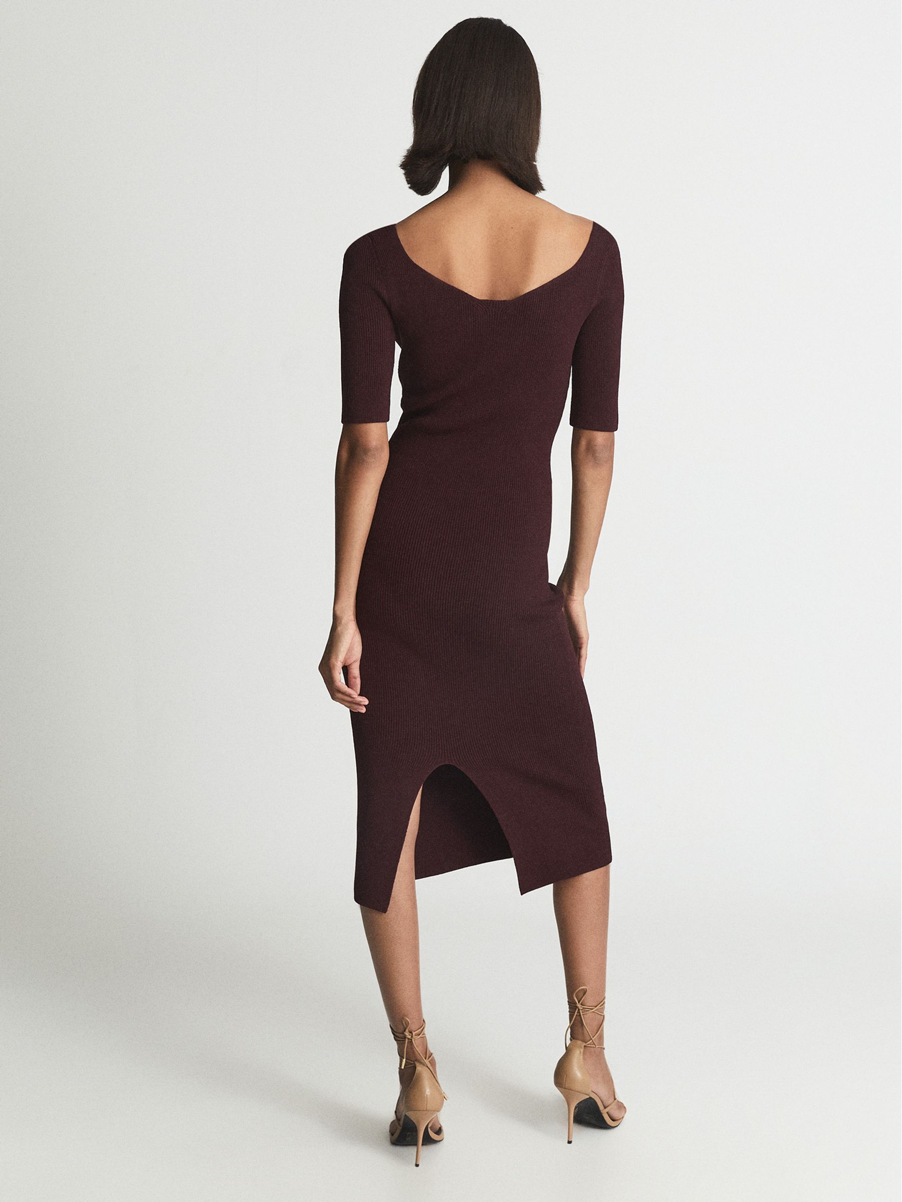 Midikleid mit Herzausschnitt, Burgunderrot - Bild 5 von 5