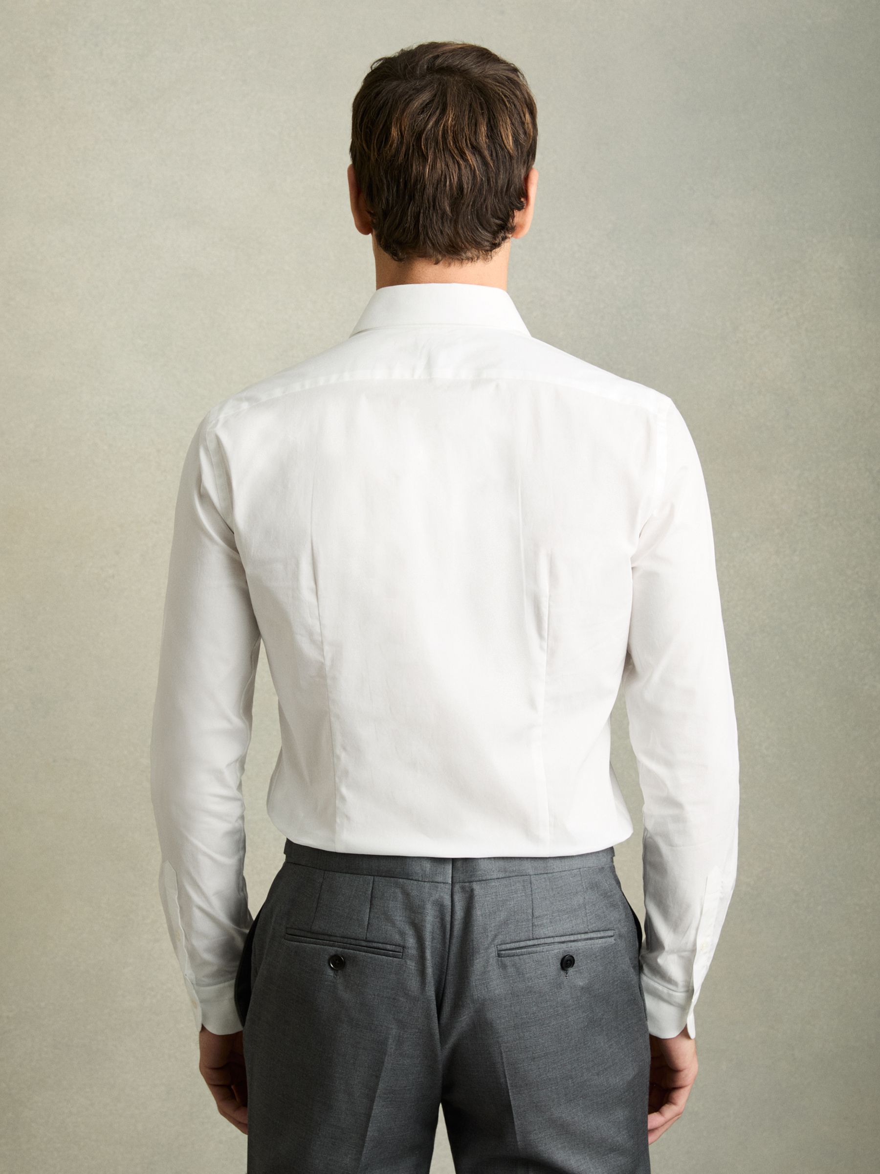 Slim Fit Cotton Blend Shirt in White - Image 4 of 8