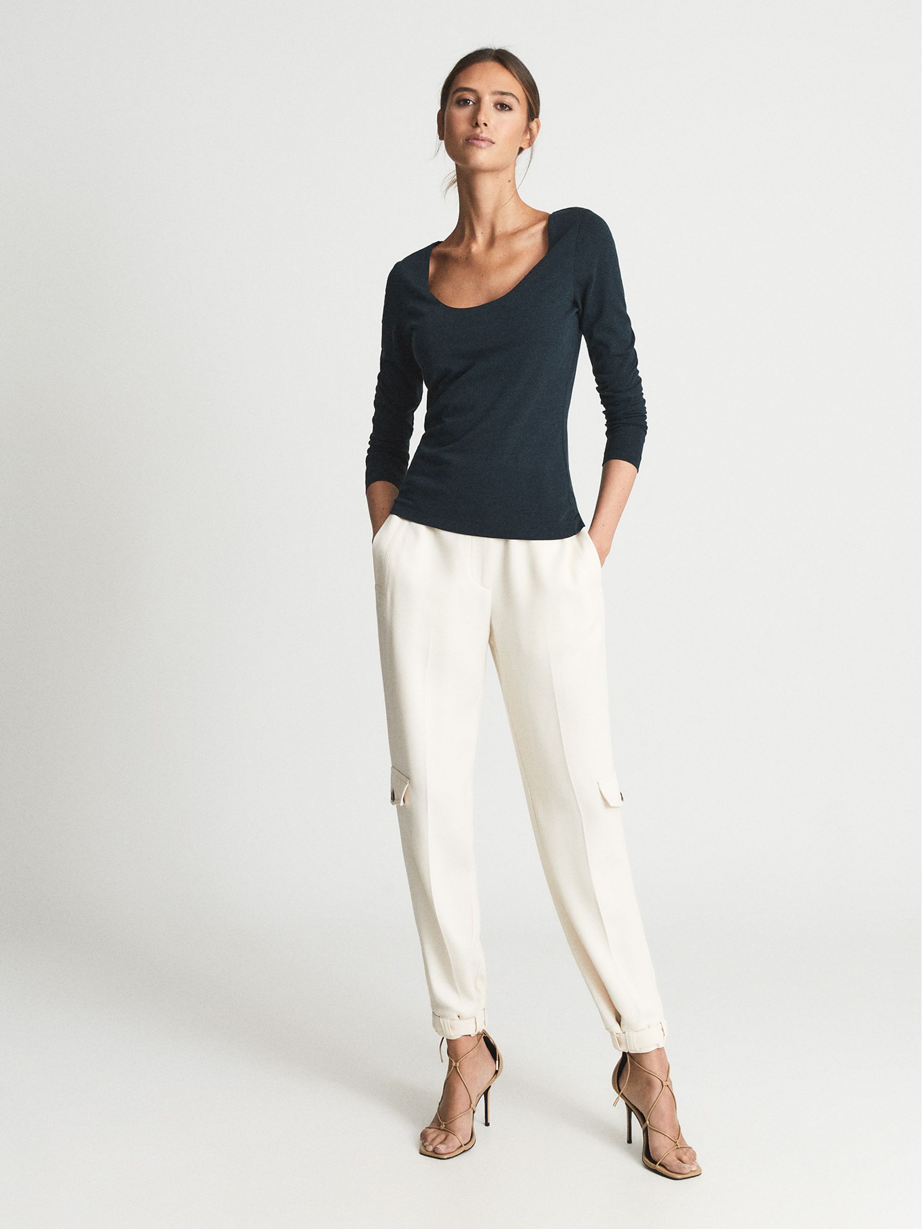 Scoop Neck Jersey Top in Teal - Image 1 of 6