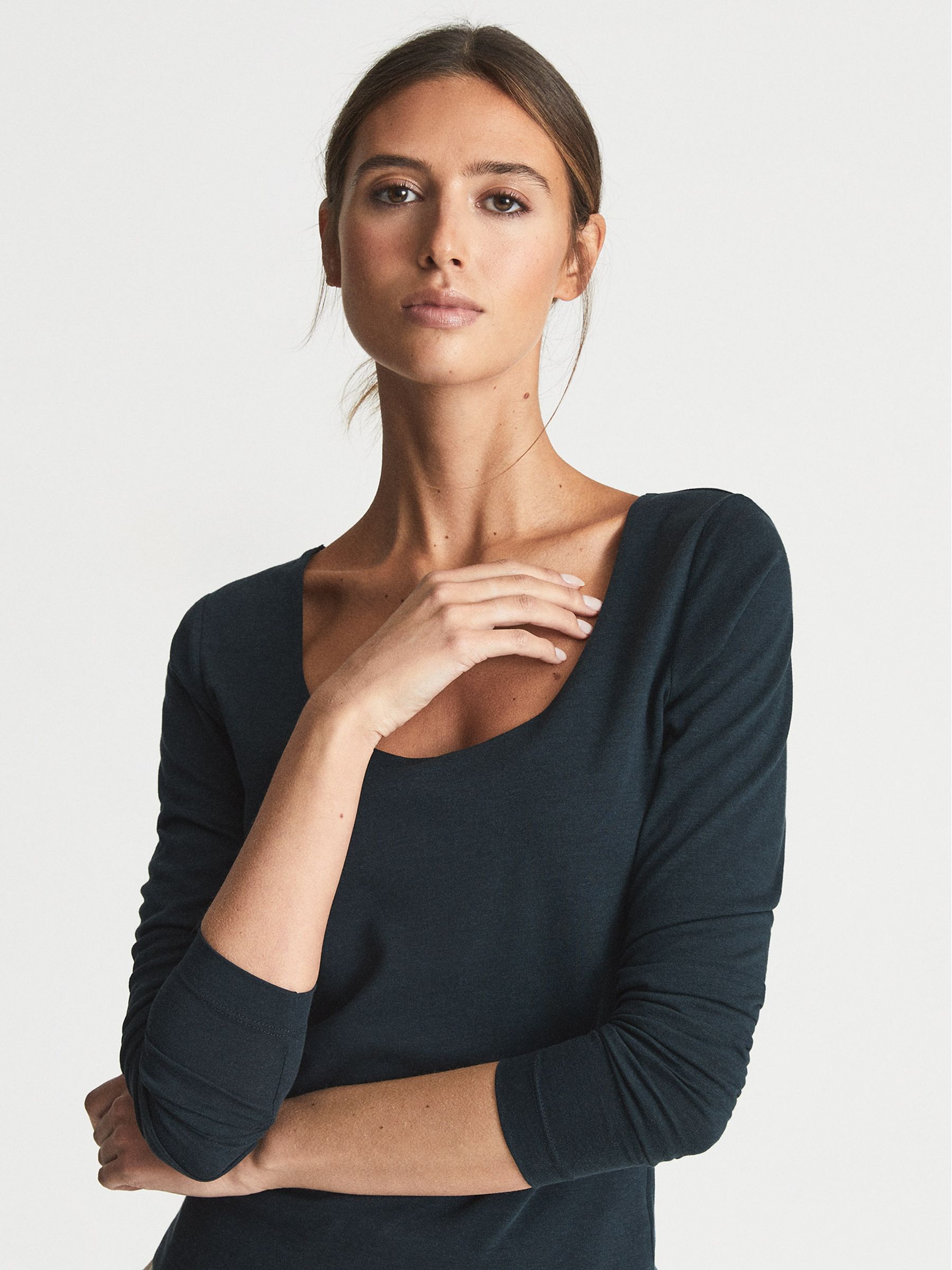 Scoop Neck Jersey Top in Teal - Image 3 of 6
