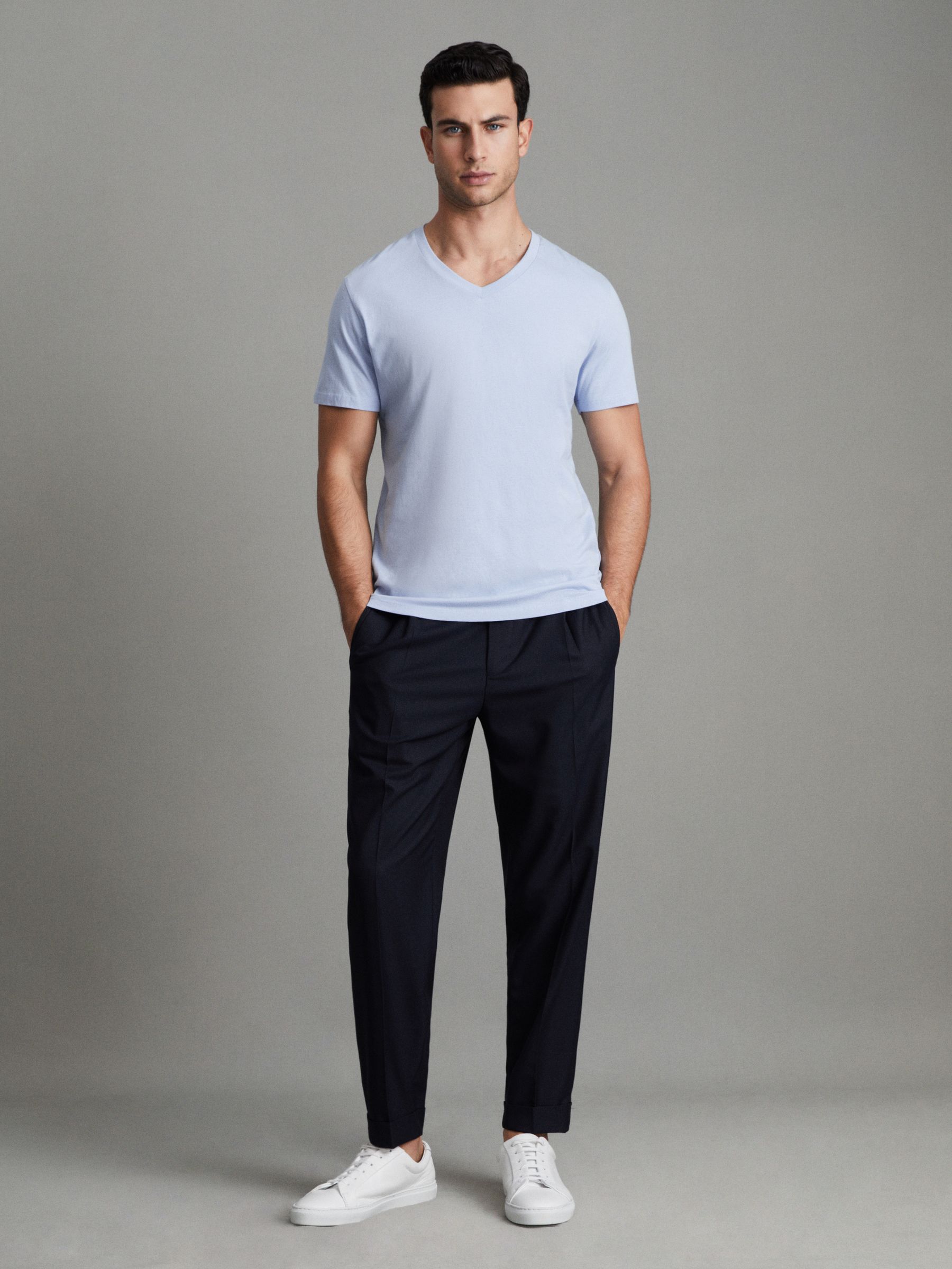 Cotton V-Neck T-Shirt in Soft Blue - Image 3 of 7