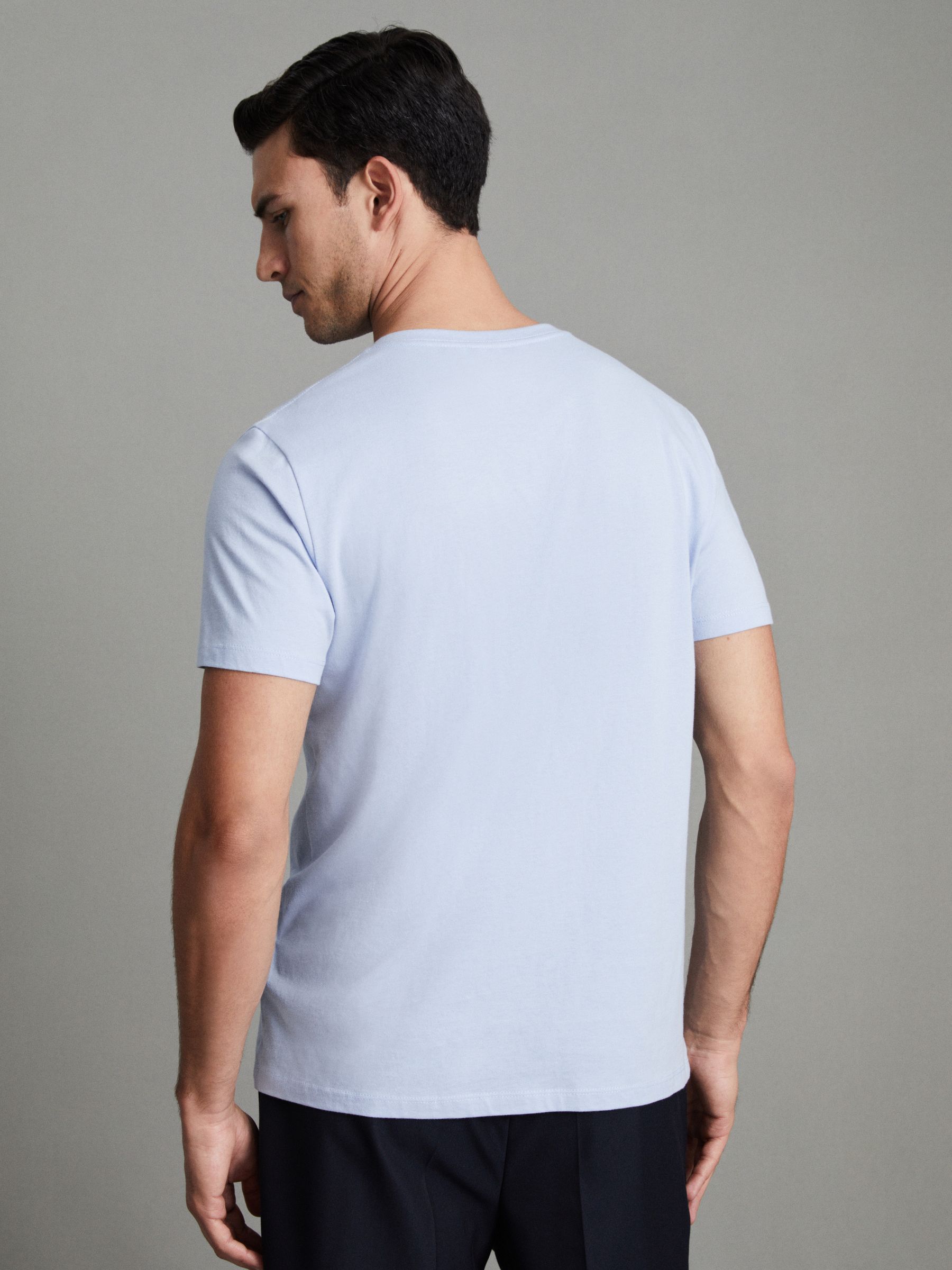 Cotton V-Neck T-Shirt in Soft Blue - Image 4 of 7